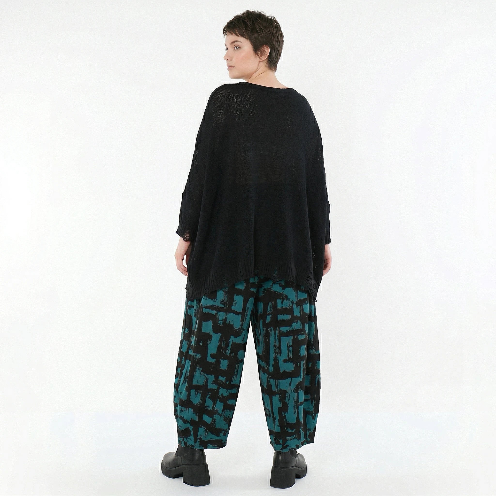 Ballonhose von AKH Fashion aus Viskose, 1519.08069, Petrol/Schwarz, Pinselstrich, Schick