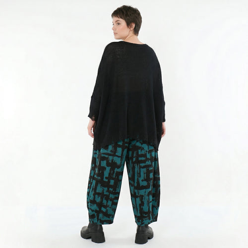 Ballonhose von AKH Fashion aus Viskose, 1519.08069, Petrol/Schwarz, Pinselstrich, Schick