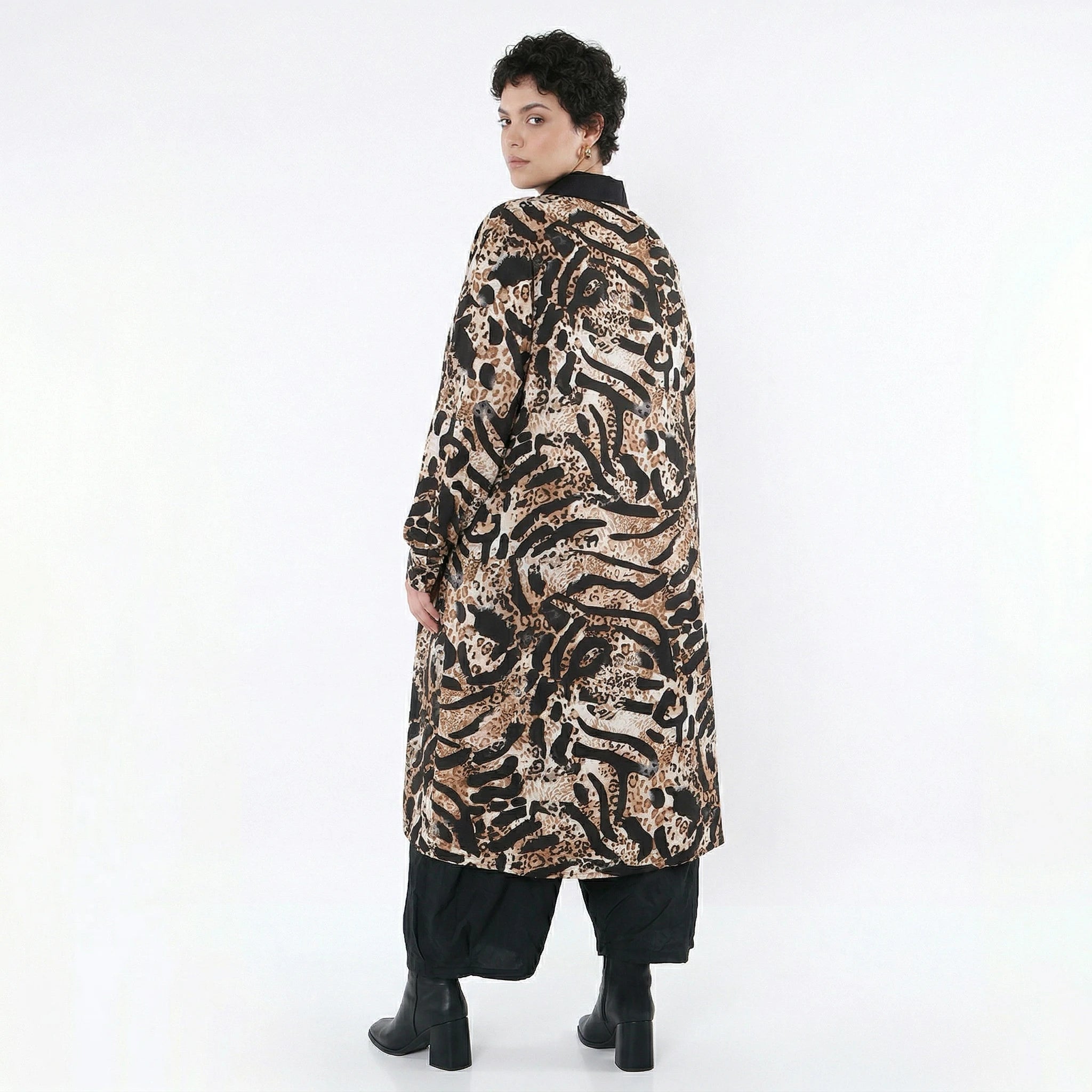 AKH Fashion Longbluse in gerader Form, aus Materialmix, 1521.07131, Schwarz/Cognac/Weiß