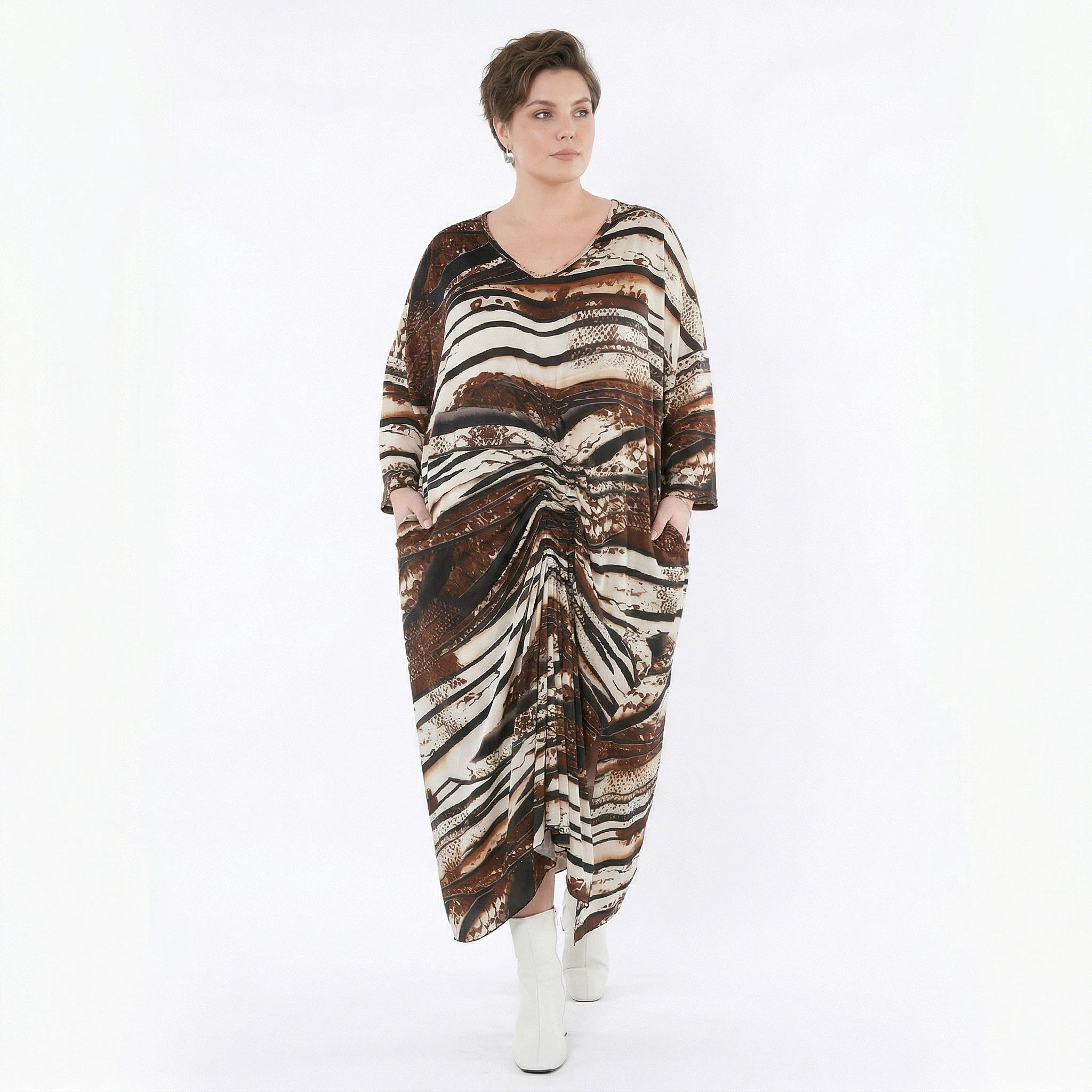 Kleid von AKH Fashion aus Materialmix, 1507134, Schwarz/Braun/Weiß, Reptil, Ausgefallen