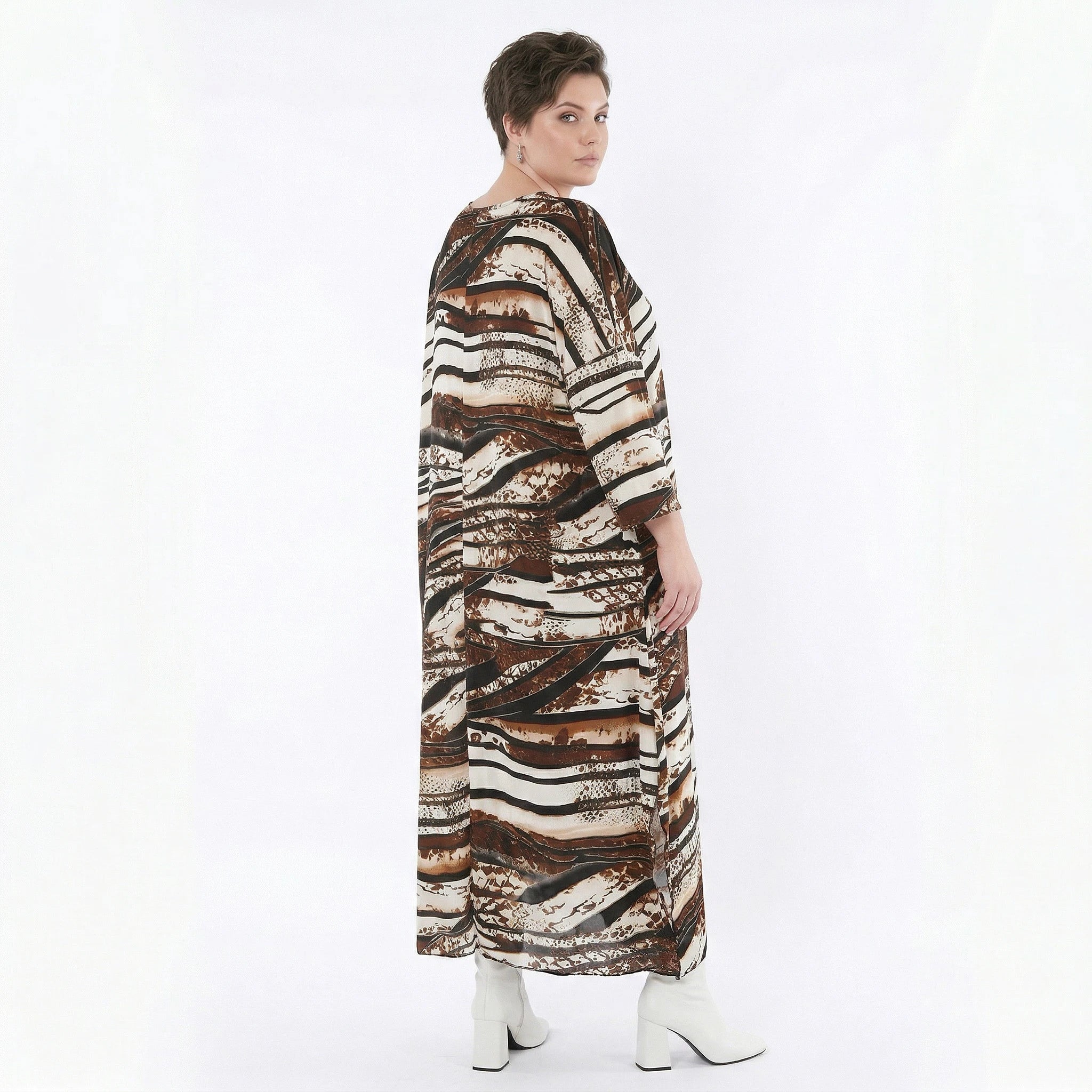 Kleid von AKH Fashion aus Materialmix, 1507134, Schwarz/Braun/Weiß, Reptil, Ausgefallen