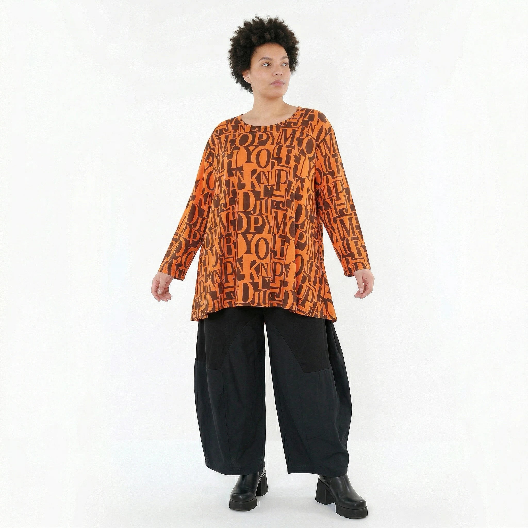 AKH Fashion Shirt in Glocken-Form, aus Viskose, 1501892, Orange/Braun, Buchstaben, Schick