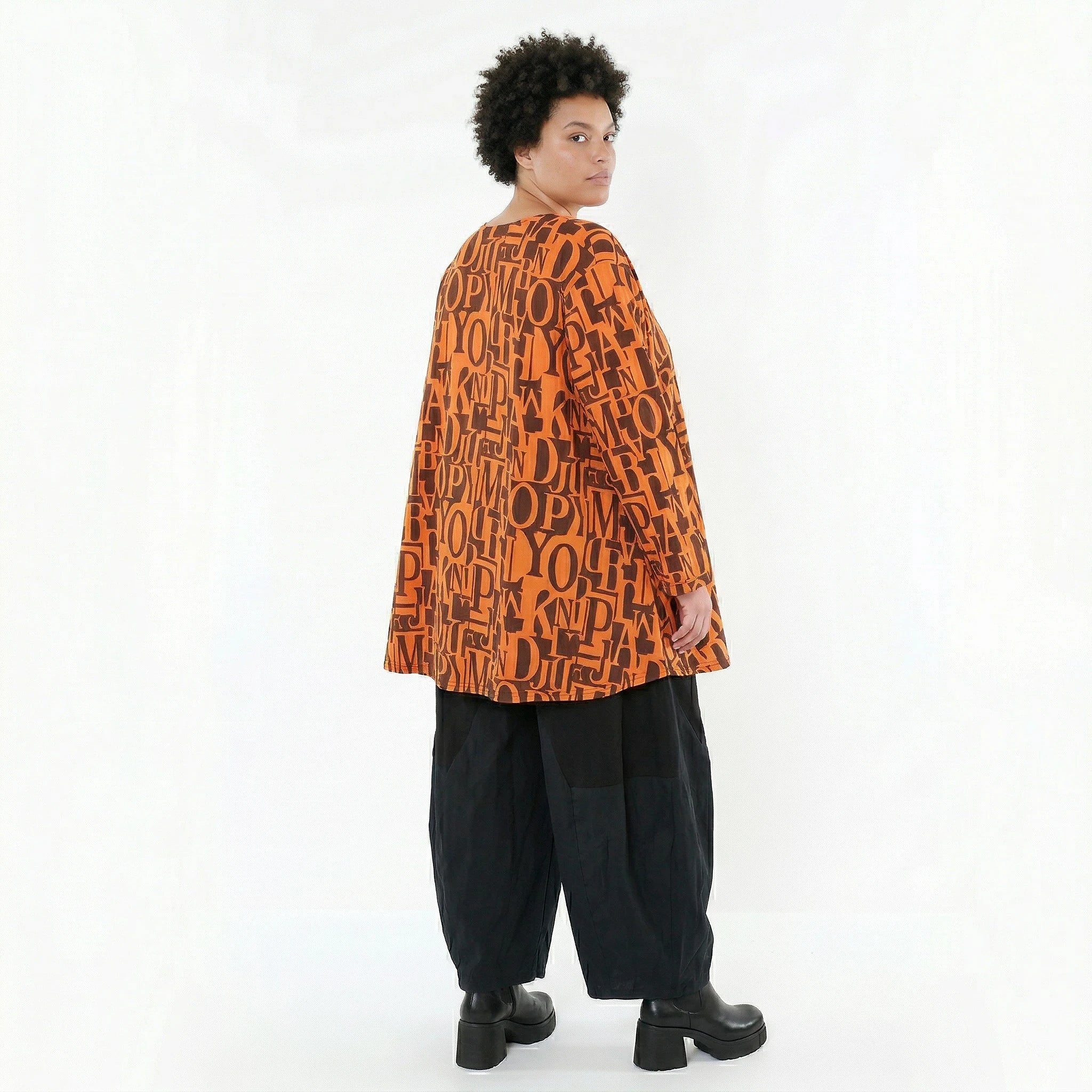 AKH Fashion Shirt in Glocken-Form, aus Viskose, 1501892, Orange/Braun, Buchstaben, Schick
