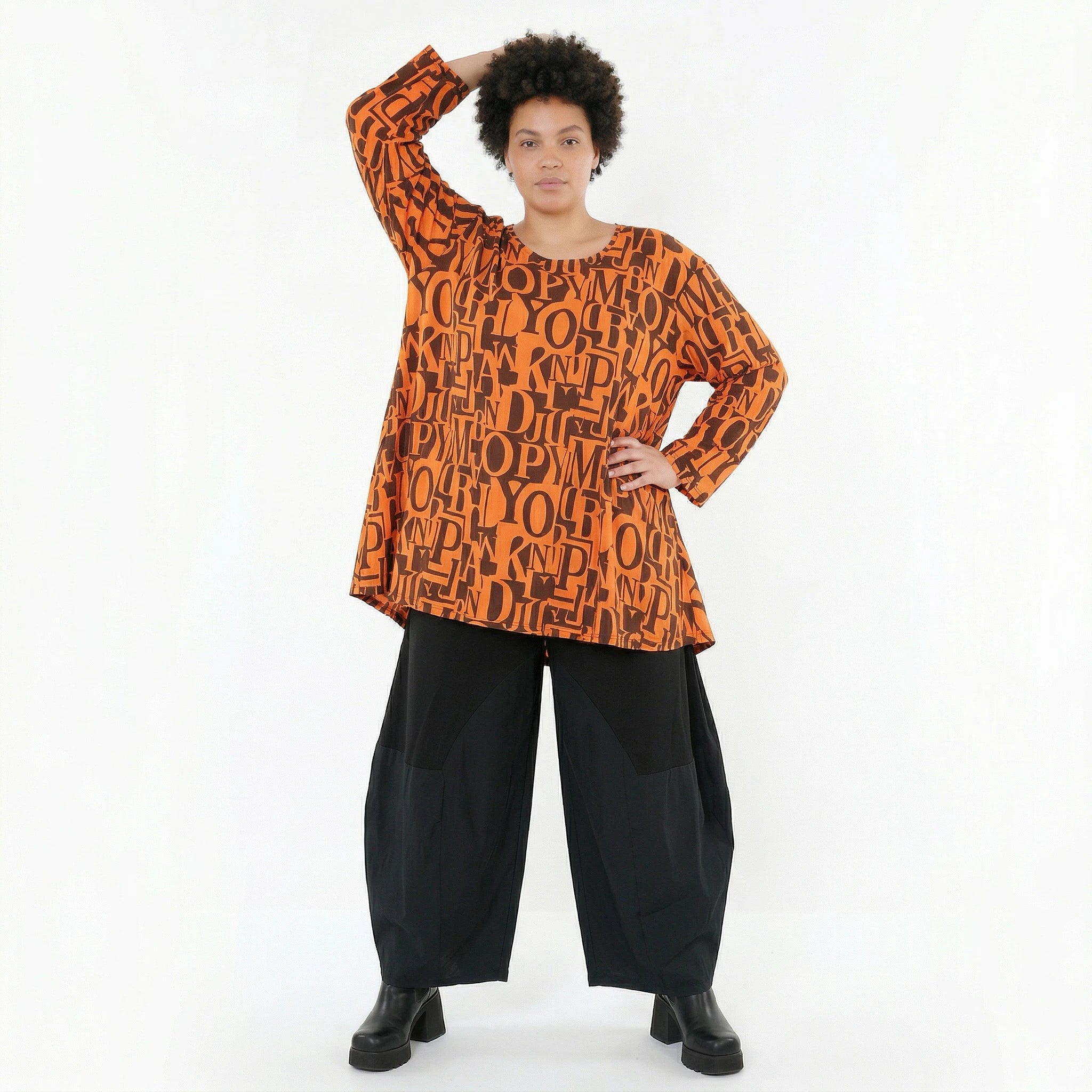 AKH Fashion Shirt in Glocken-Form, aus Viskose, 1501892, Orange/Braun, Buchstaben, Schick