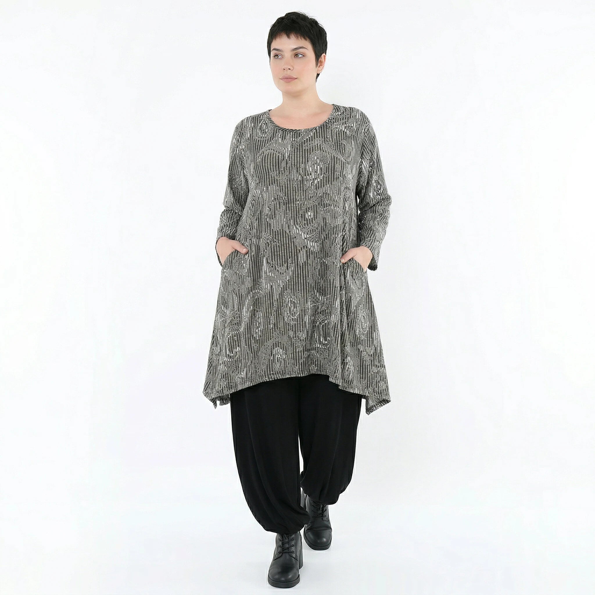 A-Form Shirt von AKH Fashion aus Materialmix, 1500521, Grau/Schwarz/Weiß, Vichy-Streifen