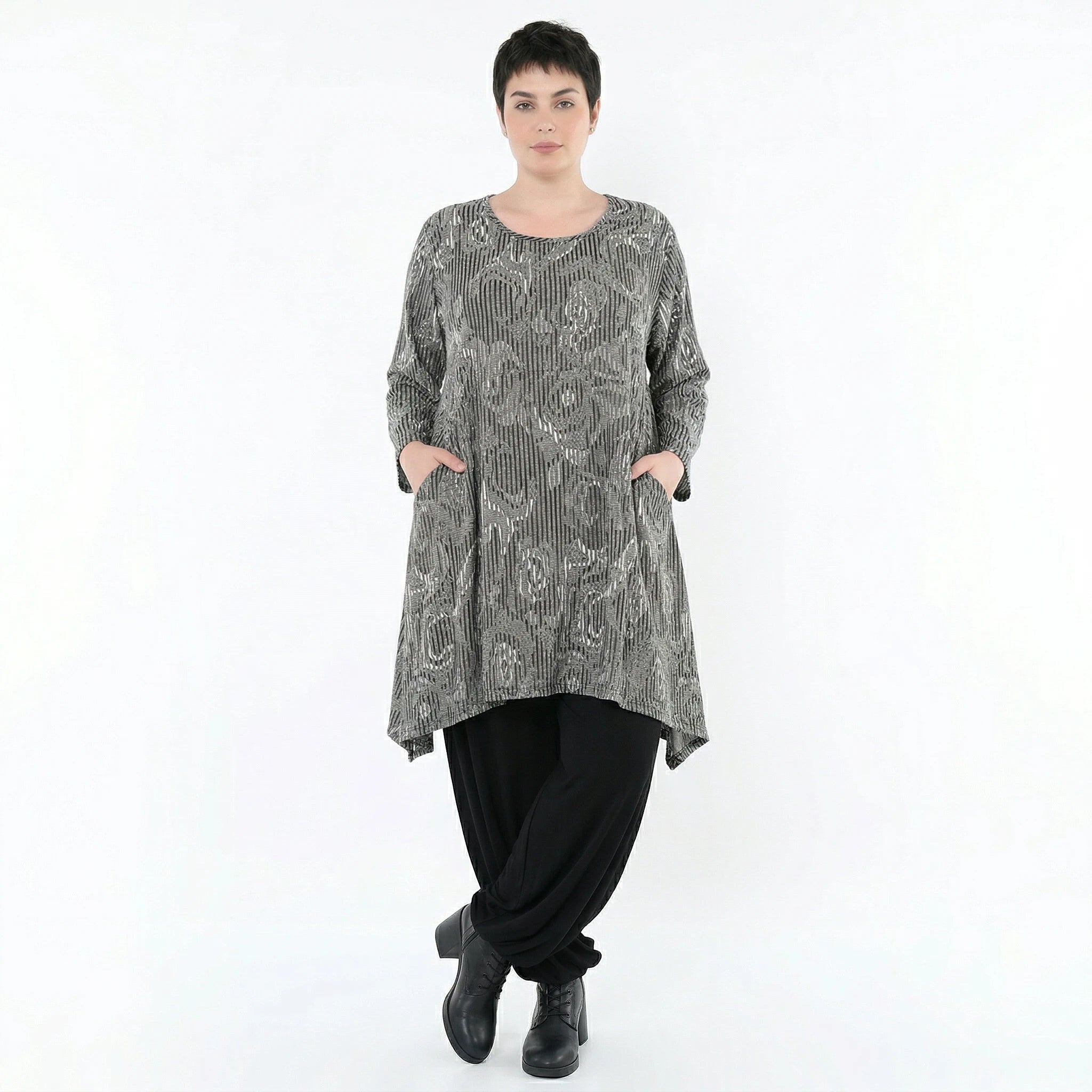 A-Form Shirt von AKH Fashion aus Materialmix, 1500521, Grau/Schwarz/Weiß, Vichy-Streifen