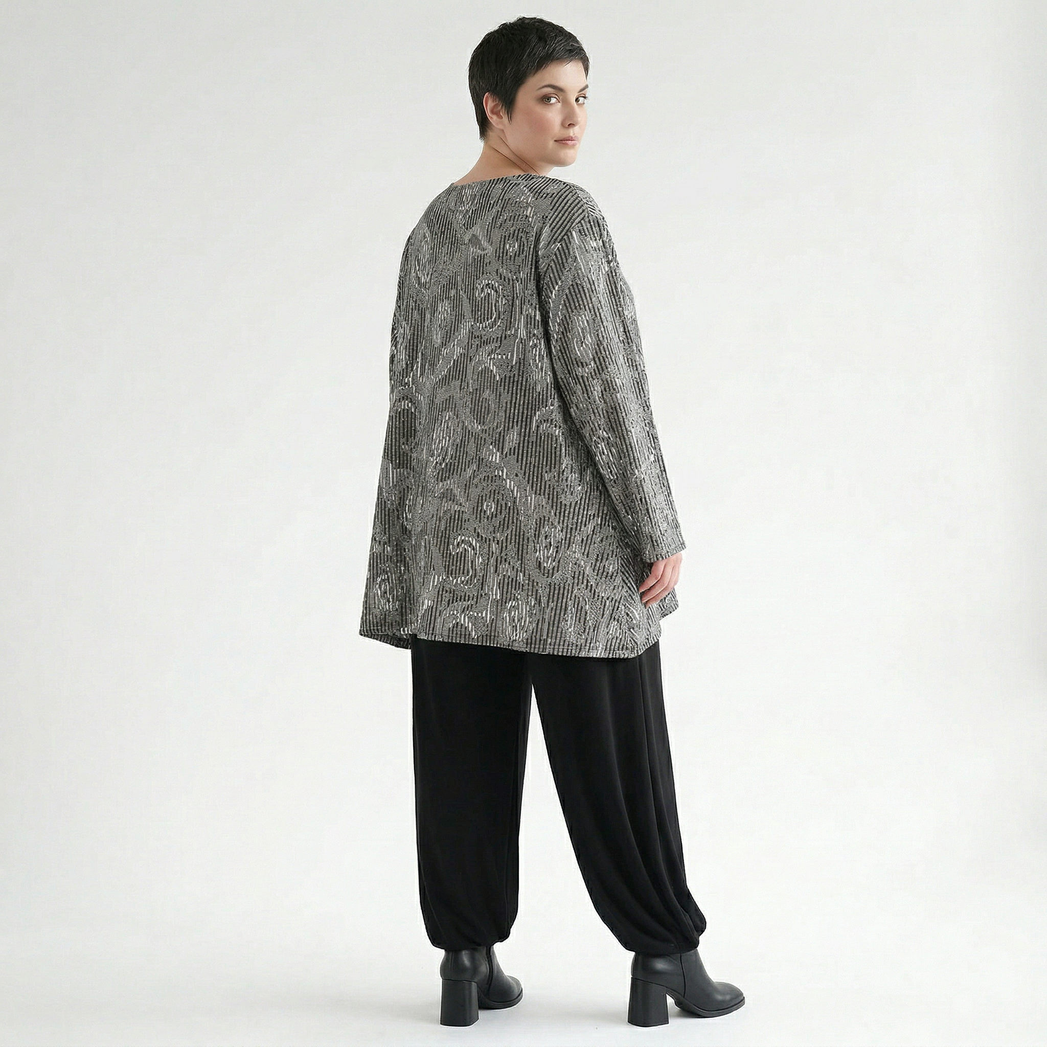 A-Form Bigshirt von AKH Fashion aus Materialmix, 1500593, Grau/Schwarz/Weiß, Vichy-Streifen