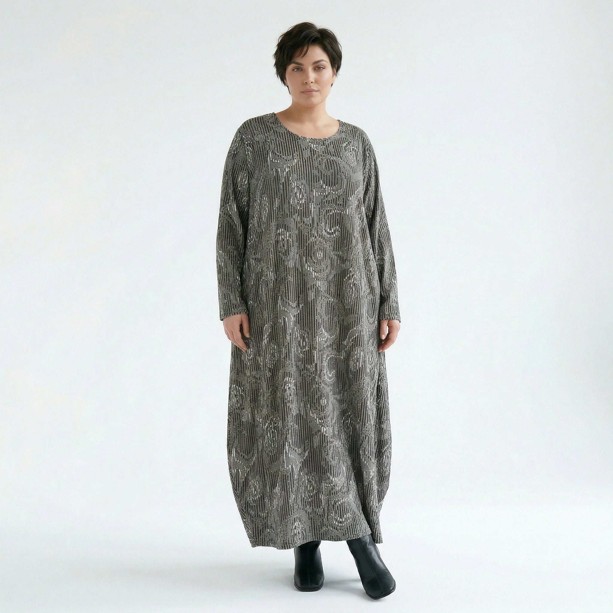 Ballonkleid von AKH Fashion aus Materialmix, 1501926, Grau/Schwarz/Weiß, Vichy-Streifen