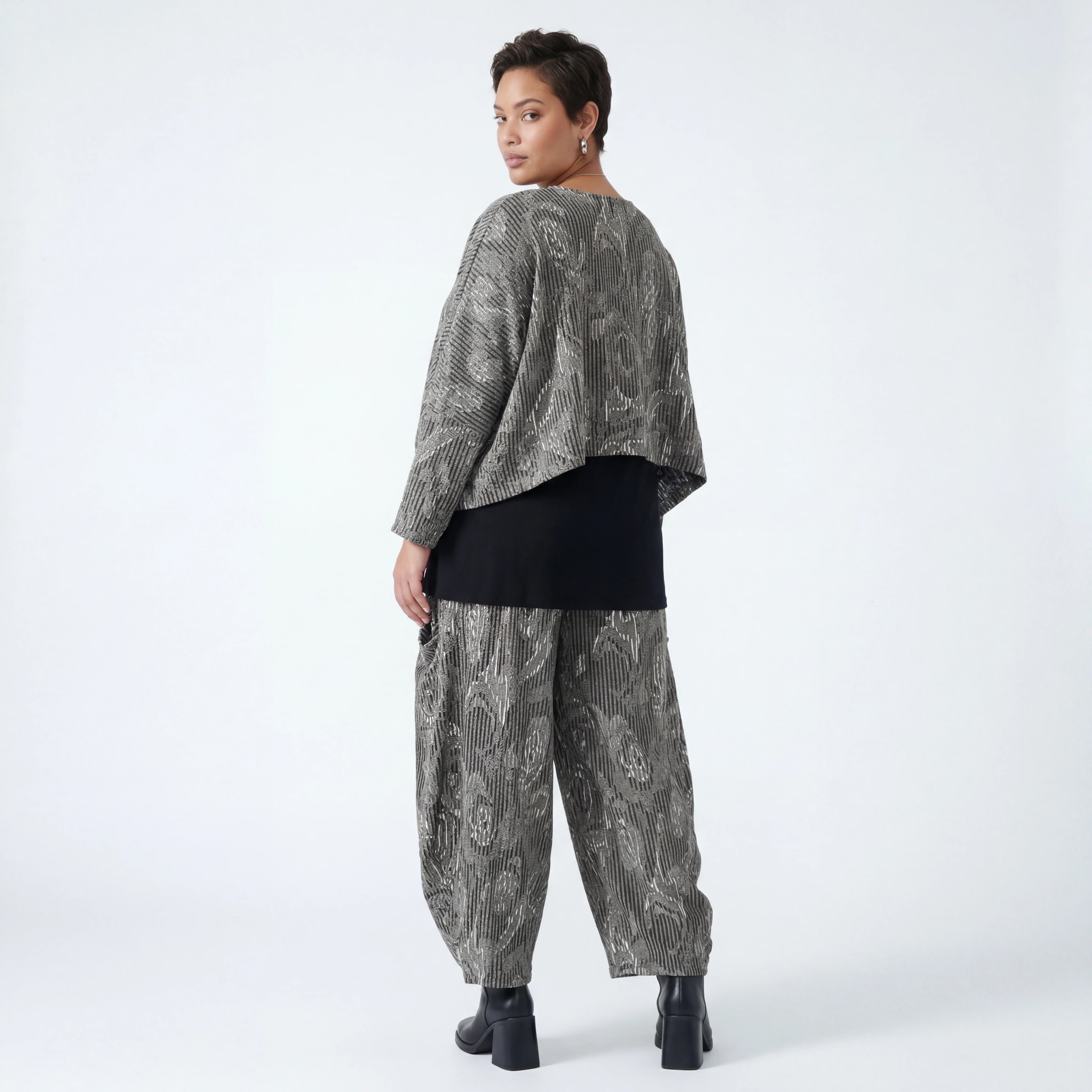 Ballonhose von AKH Fashion aus Materialmix, 1508069, Grau/Schwarz/Weiß, Vichy-Streifen