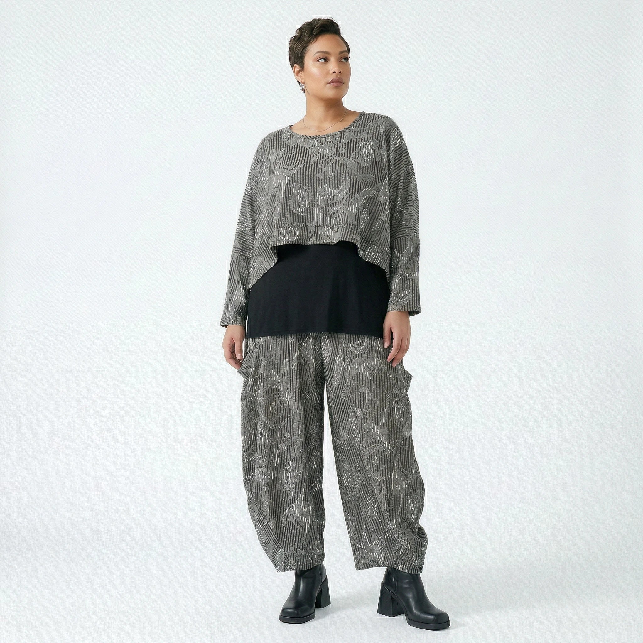 Ballonhose von AKH Fashion aus Materialmix, 1508069, Grau/Schwarz/Weiß, Vichy-Streifen