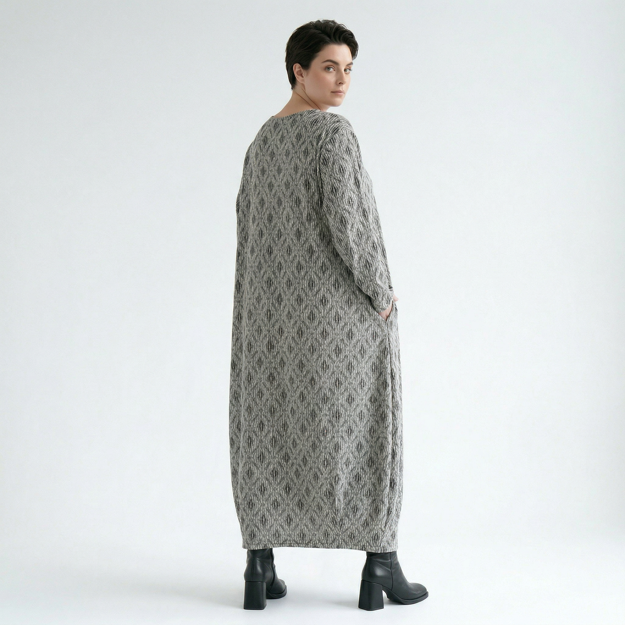 Ballonkleid von AKH Fashion aus Materialmix, 1501926, Hellgrau/Schwarz/Weiß, Schick
