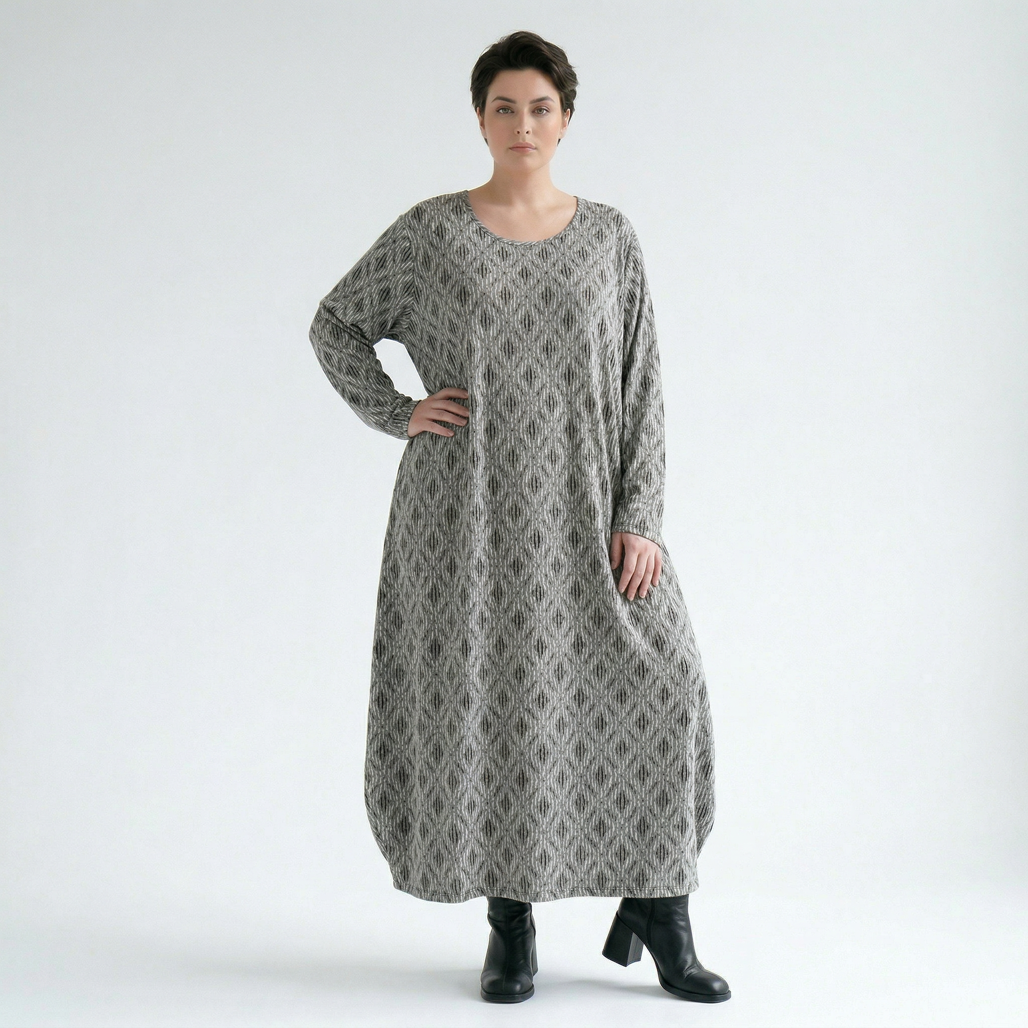 Ballonkleid von AKH Fashion aus Materialmix, 1501926, Hellgrau/Schwarz/Weiß, Schick