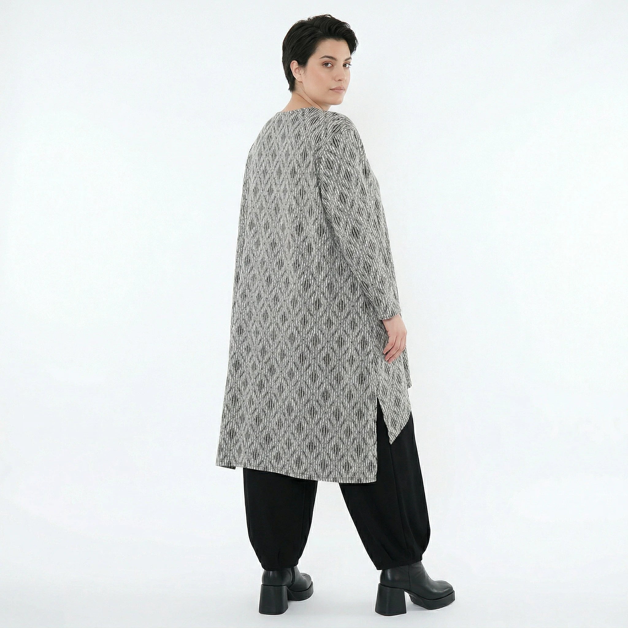 A-Form Shirt von AKH Fashion aus Materialmix, 1504656, Hellgrau/Schwarz/Weiß, Schick