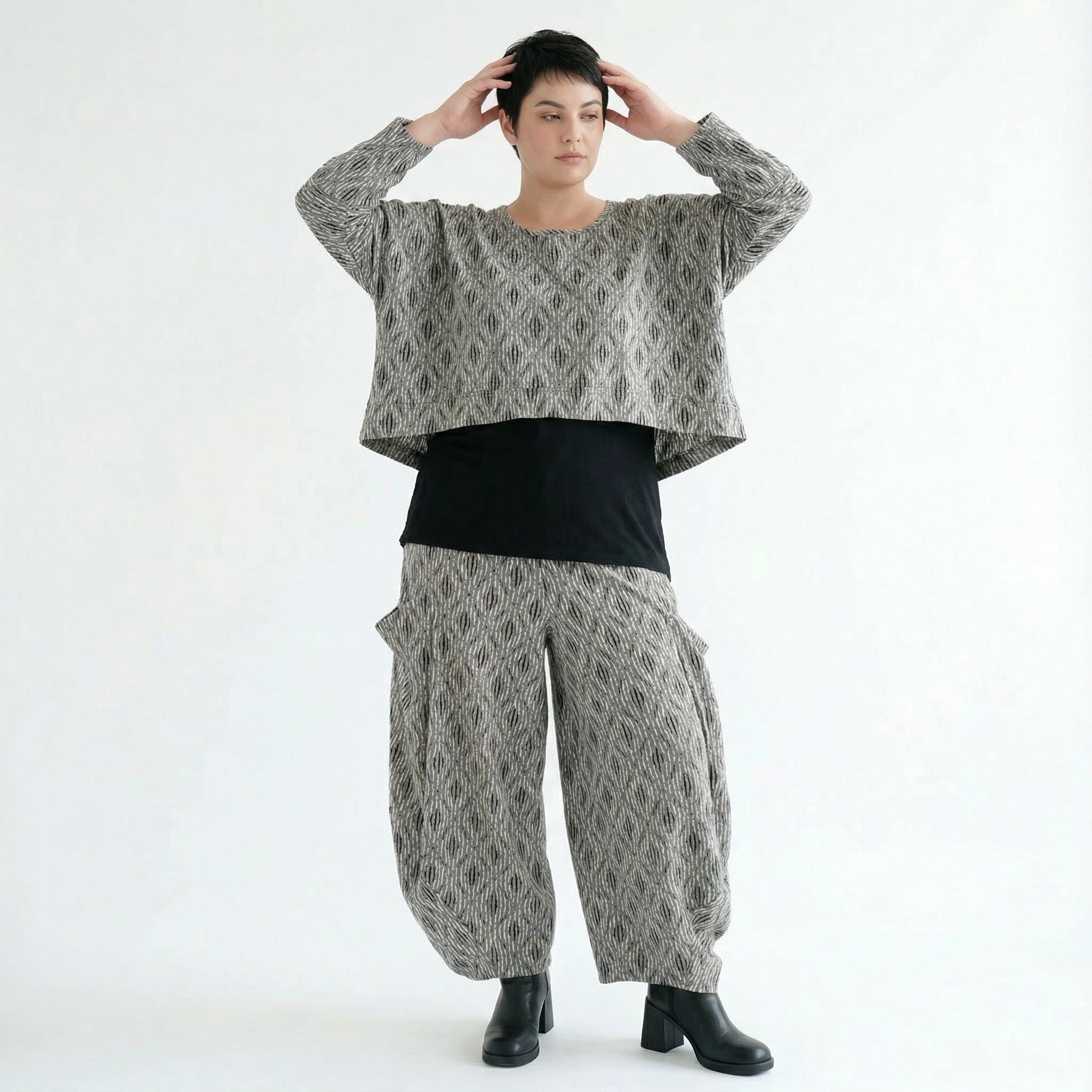Ballonhose von AKH Fashion aus Materialmix, 1508069, Hellgrau/Schwarz/Weiß, Schick