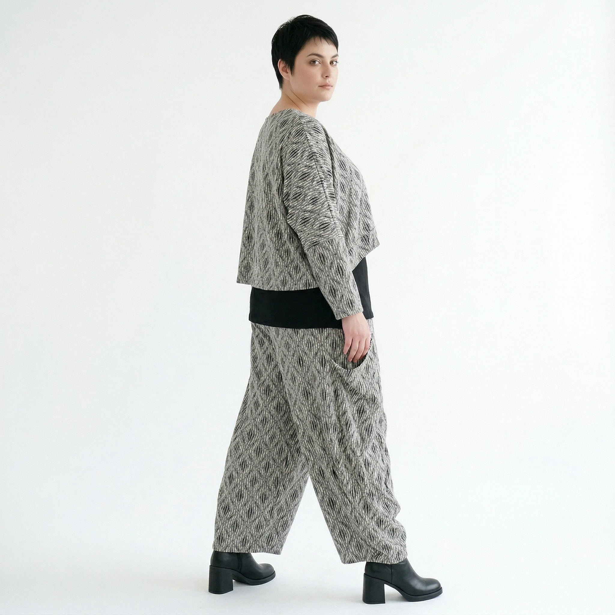 Ballonhose von AKH Fashion aus Materialmix, 1508069, Hellgrau/Schwarz/Weiß, Schick