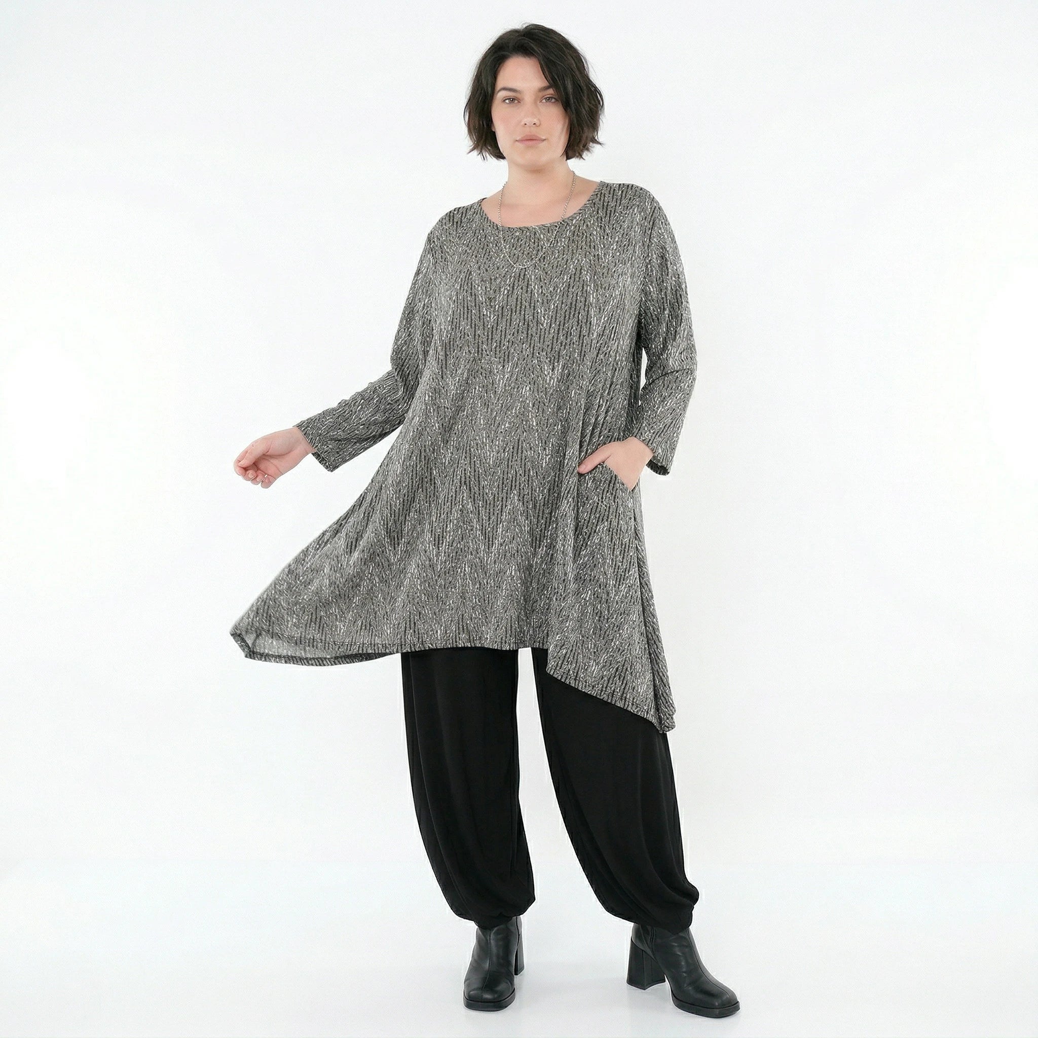 A-Form Shirt von AKH Fashion aus Materialmix, 1526.00521, Grau/Schwarz/Weiß, Schick