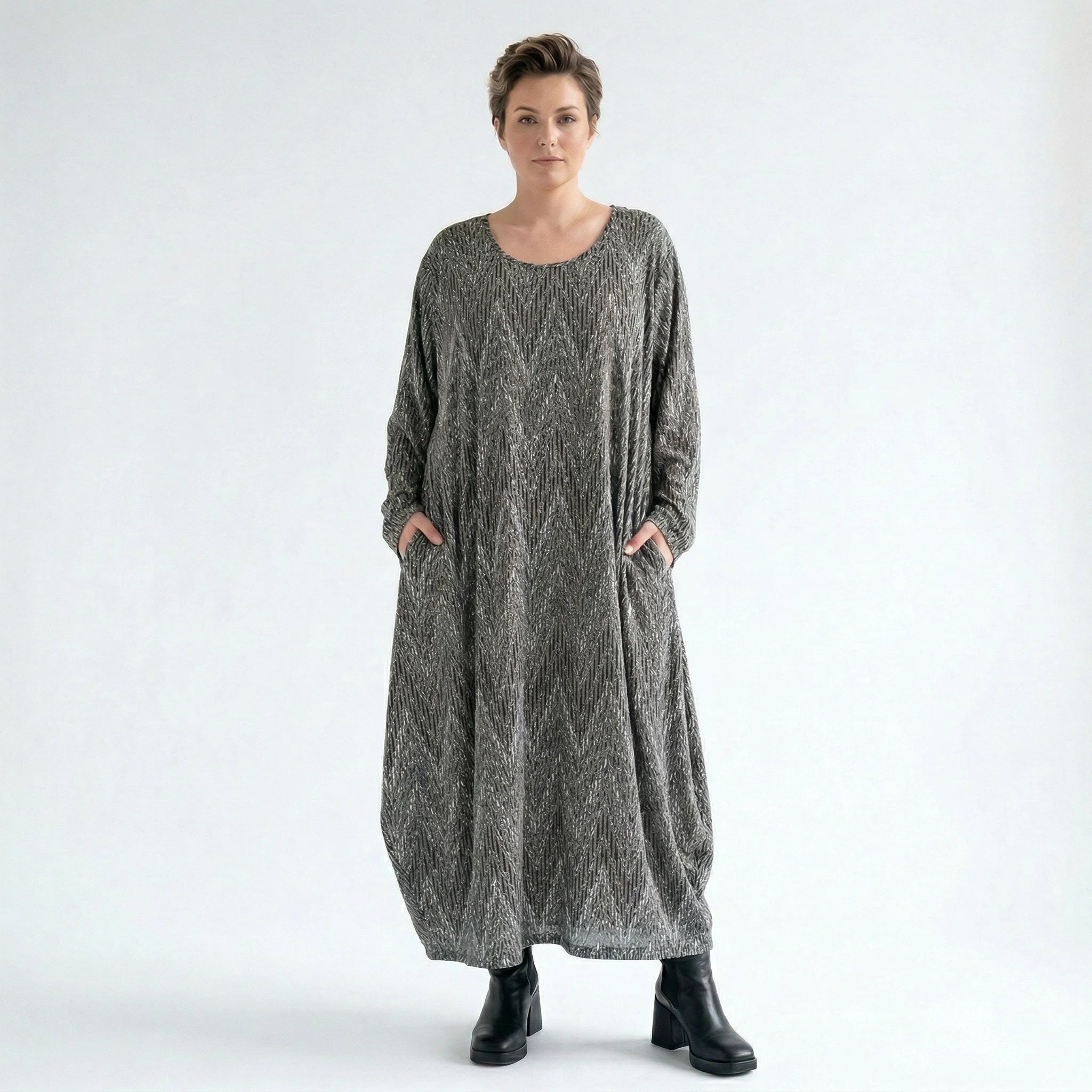 Ballonkleid von AKH Fashion aus Materialmix, 1526.01926, Grau/Schwarz/Weiß, Schick