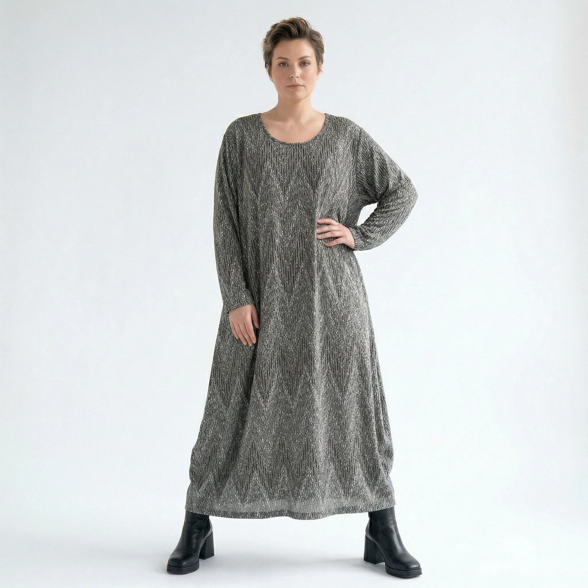 Ballonkleid von AKH Fashion aus Materialmix, 1526.01926, Grau/Schwarz/Weiß, Schick