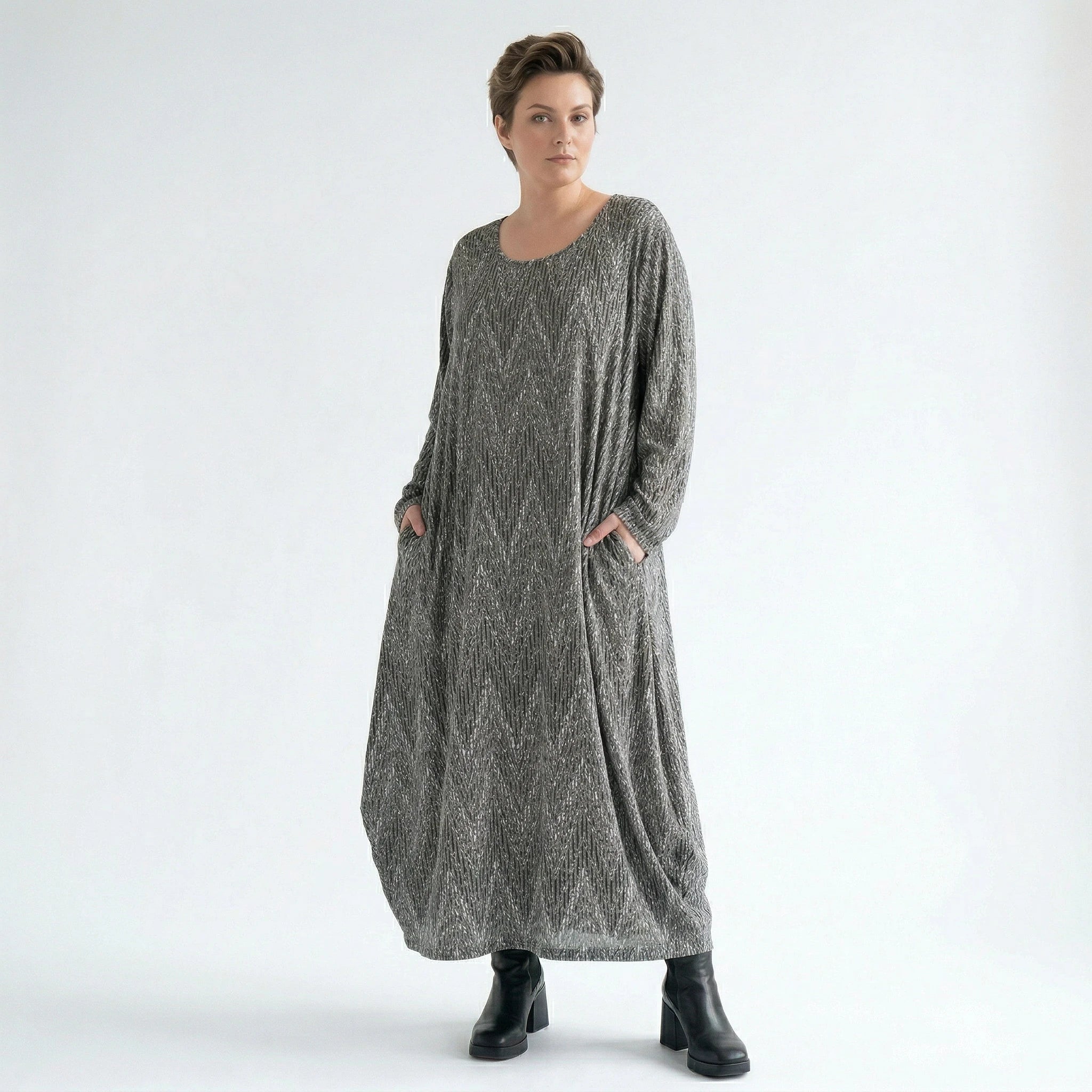 Ballonkleid von AKH Fashion aus Materialmix, 1526.01926, Grau/Schwarz/Weiß, Schick