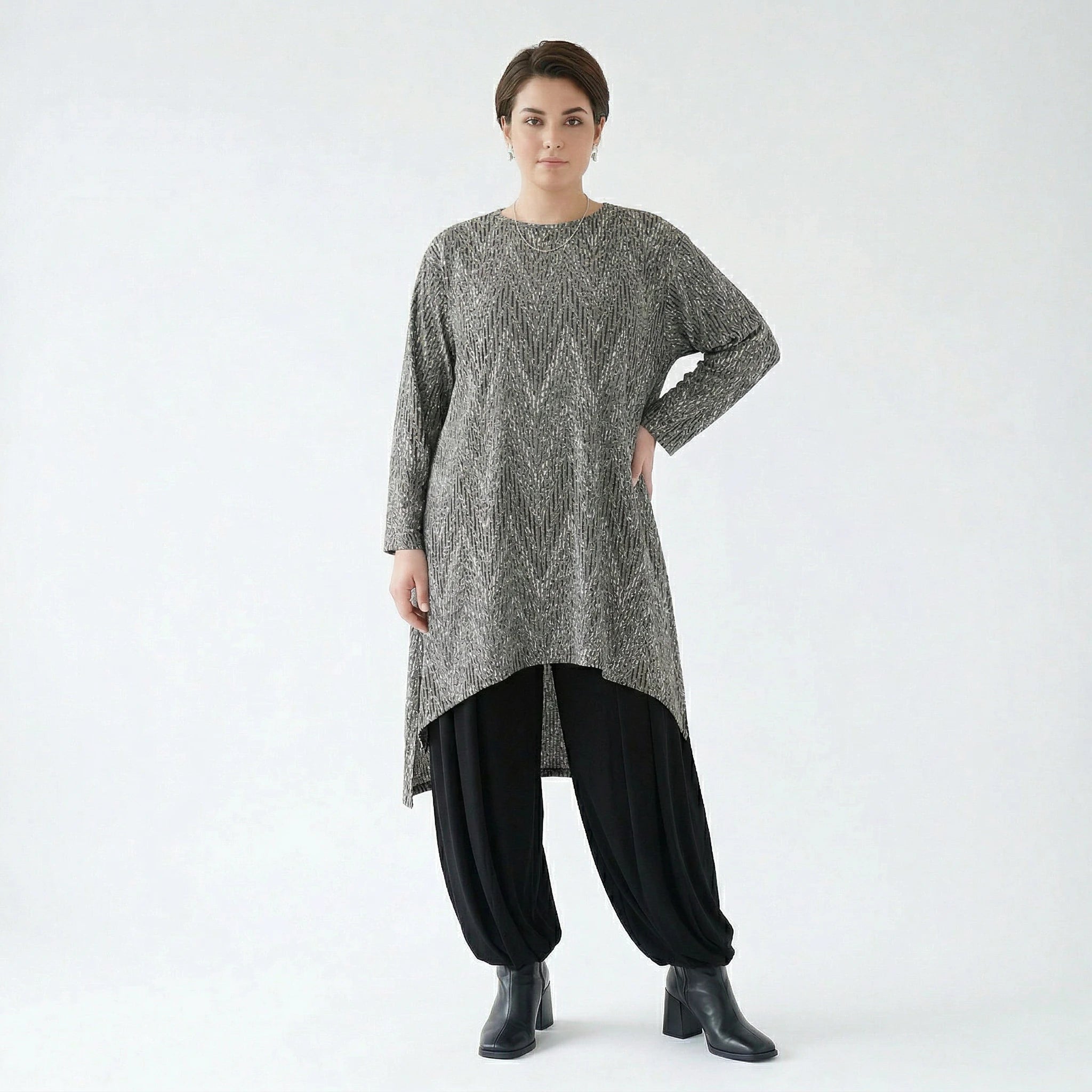 A-Form Shirt von AKH Fashion aus Materialmix, 1526.04656, Grau/Schwarz/Weiß, Schick