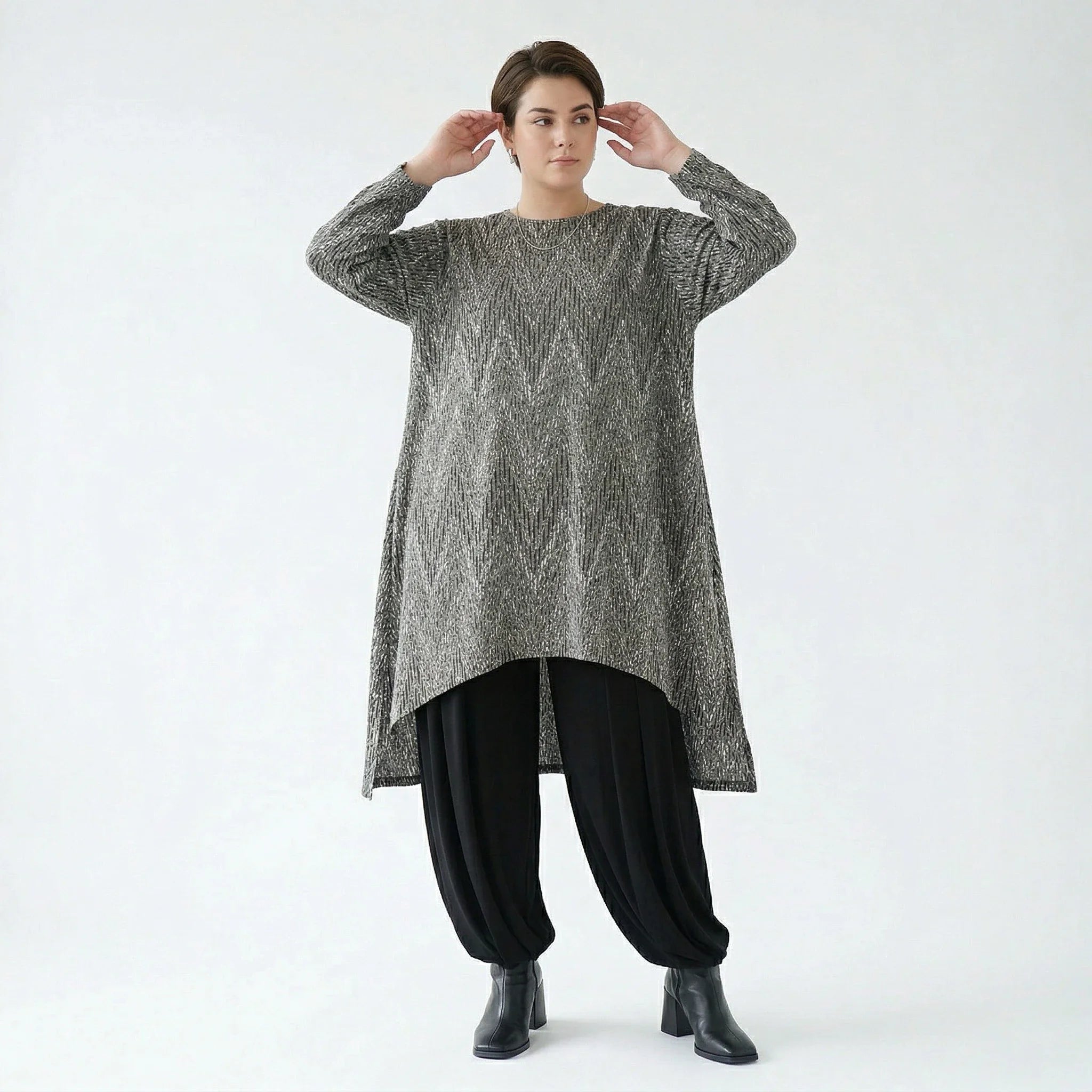 A-Form Shirt von AKH Fashion aus Materialmix, 1526.04656, Grau/Schwarz/Weiß, Schick
