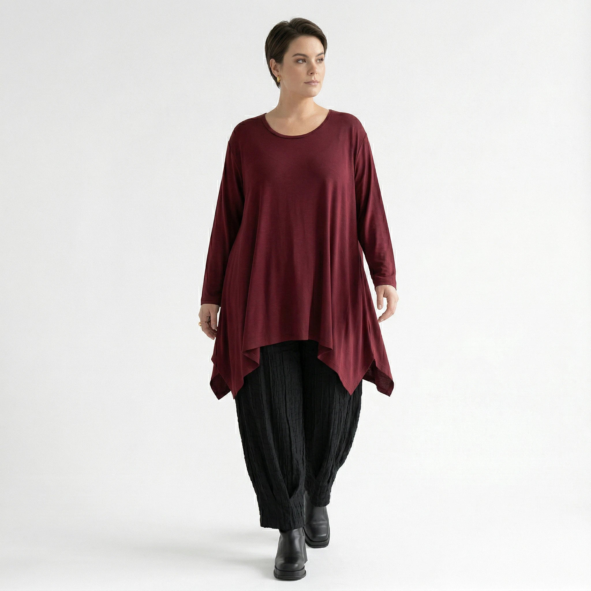 A-Form Bigshirt von AKH Fashion aus Viskose, 1531.01019, Burgundy, Ausgefallen, Zeitlos