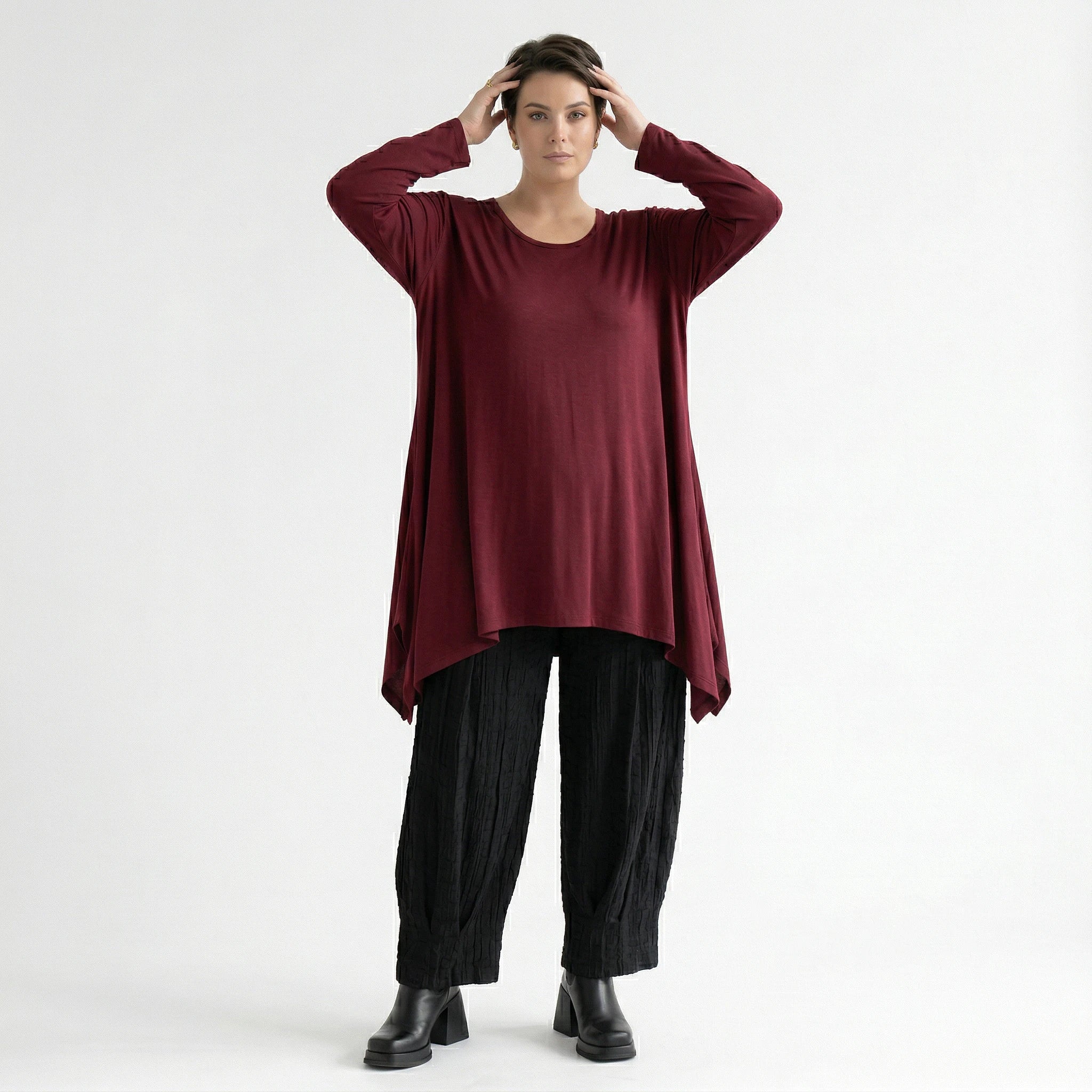 A-Form Bigshirt von AKH Fashion aus Viskose, 1531.01019, Burgundy, Ausgefallen, Zeitlos