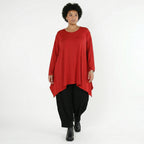 Dunkelrotes A-Form Shirt aus Jersey mit Rundhalsausschnitt Zipfelsaum und Seitenschlitzen