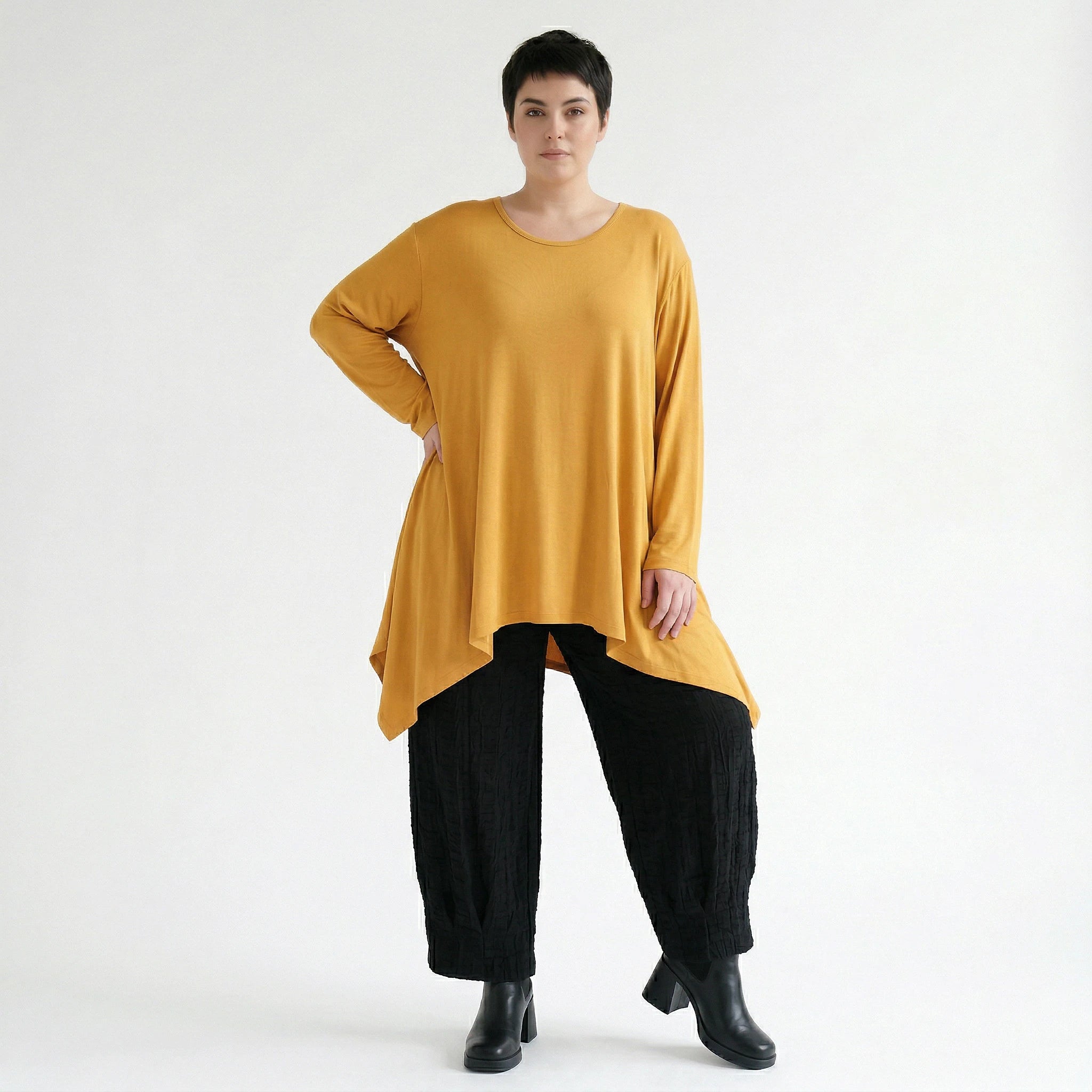 A-Form Bigshirt von AKH Fashion aus Viskose, 1531.01019, Senf, Ausgefallen, Zeitlos, Schick