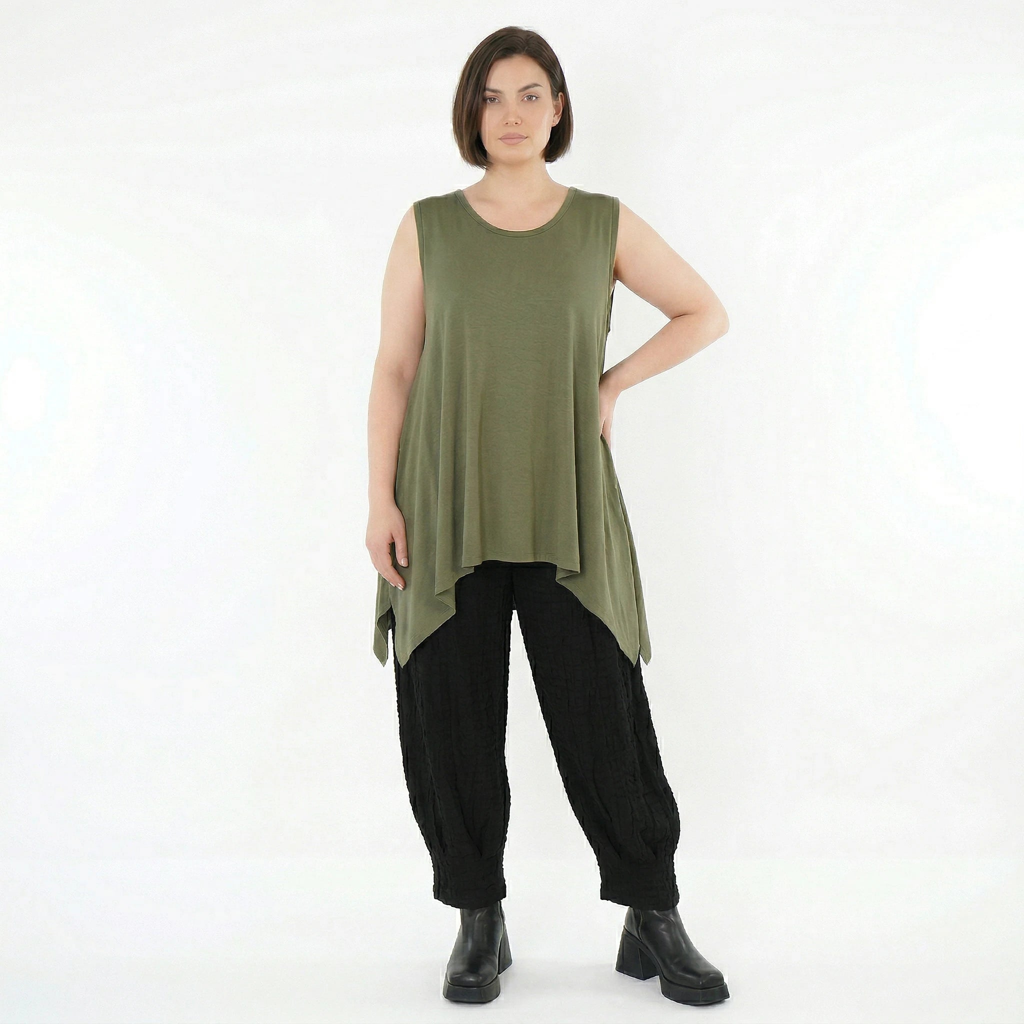 A-Form Top von AKH Fashion aus Viskose, 1531.03071, Olive, Ausgefallen, Zeitlos, Schick