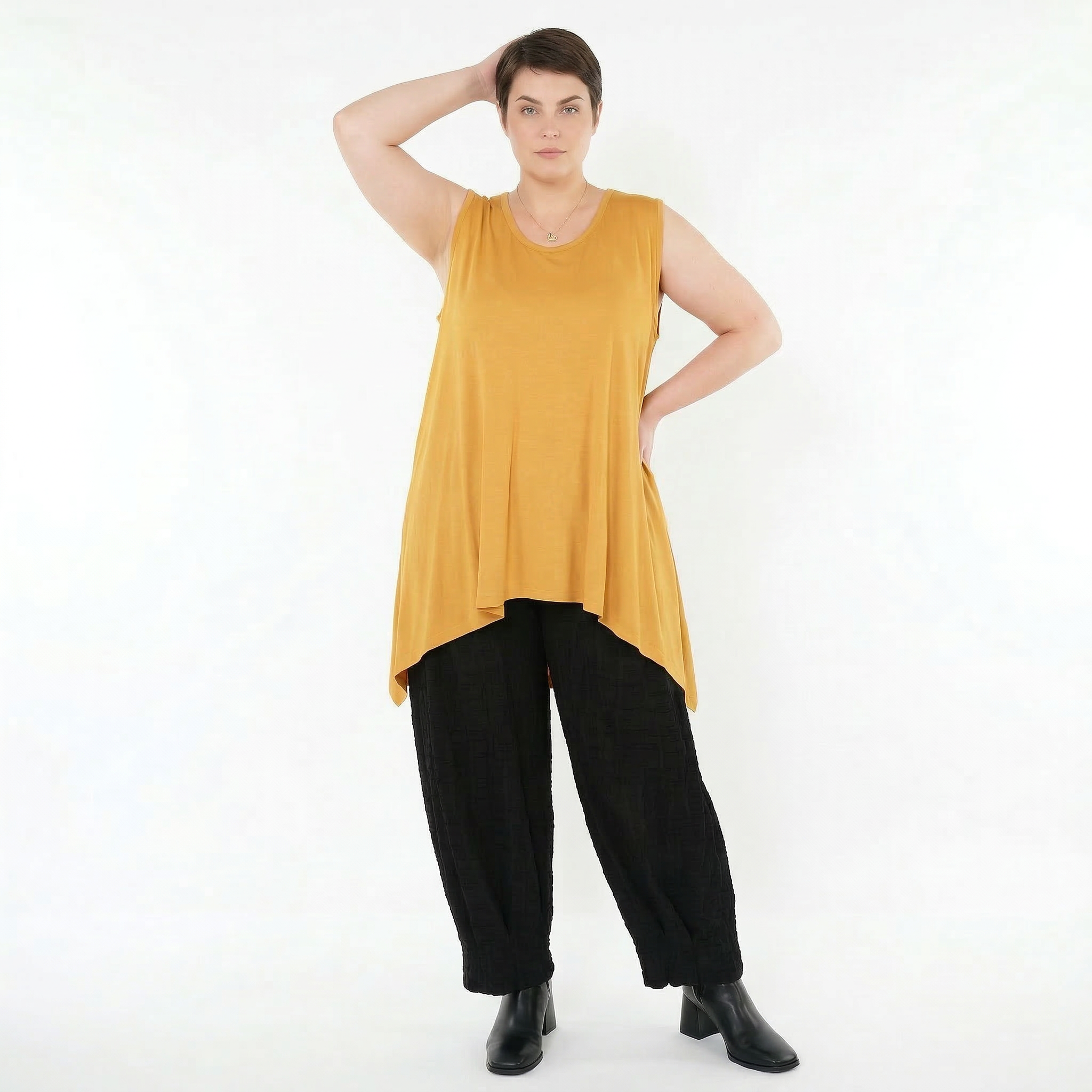 A-Form Top von AKH Fashion aus Viskose, 1531.03071, Senf, Ausgefallen, Zeitlos, Schick