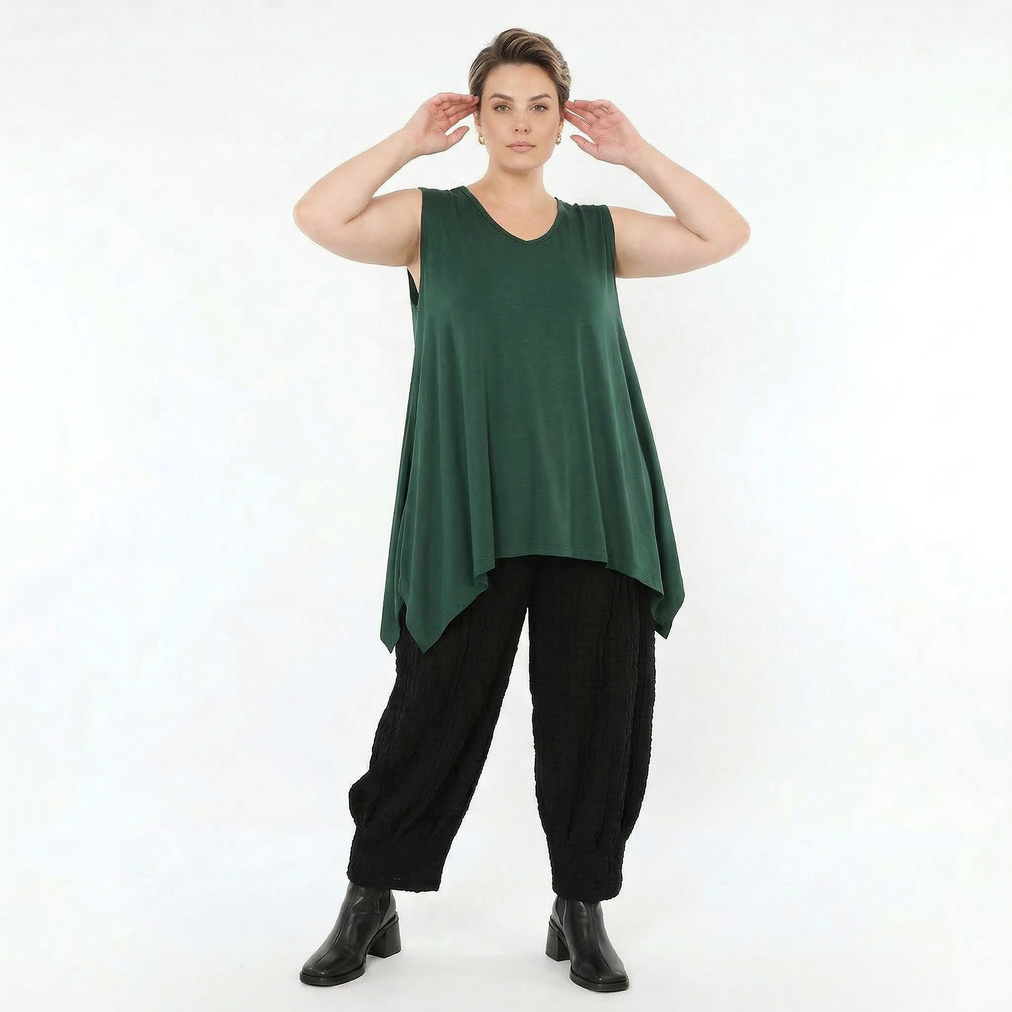A-Form Top von AKH Fashion aus Viskose, 1531.03071, Tannengrün, Ausgefallen, Zeitlos, Schick