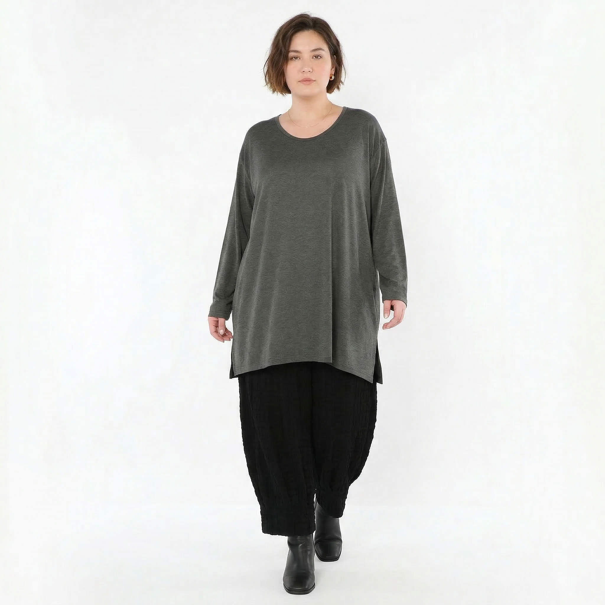 AKH Fashion Bigshirt in gerader Form, aus Viskose, 1531.07054, Anthrazit, Ausgefallen, Schick