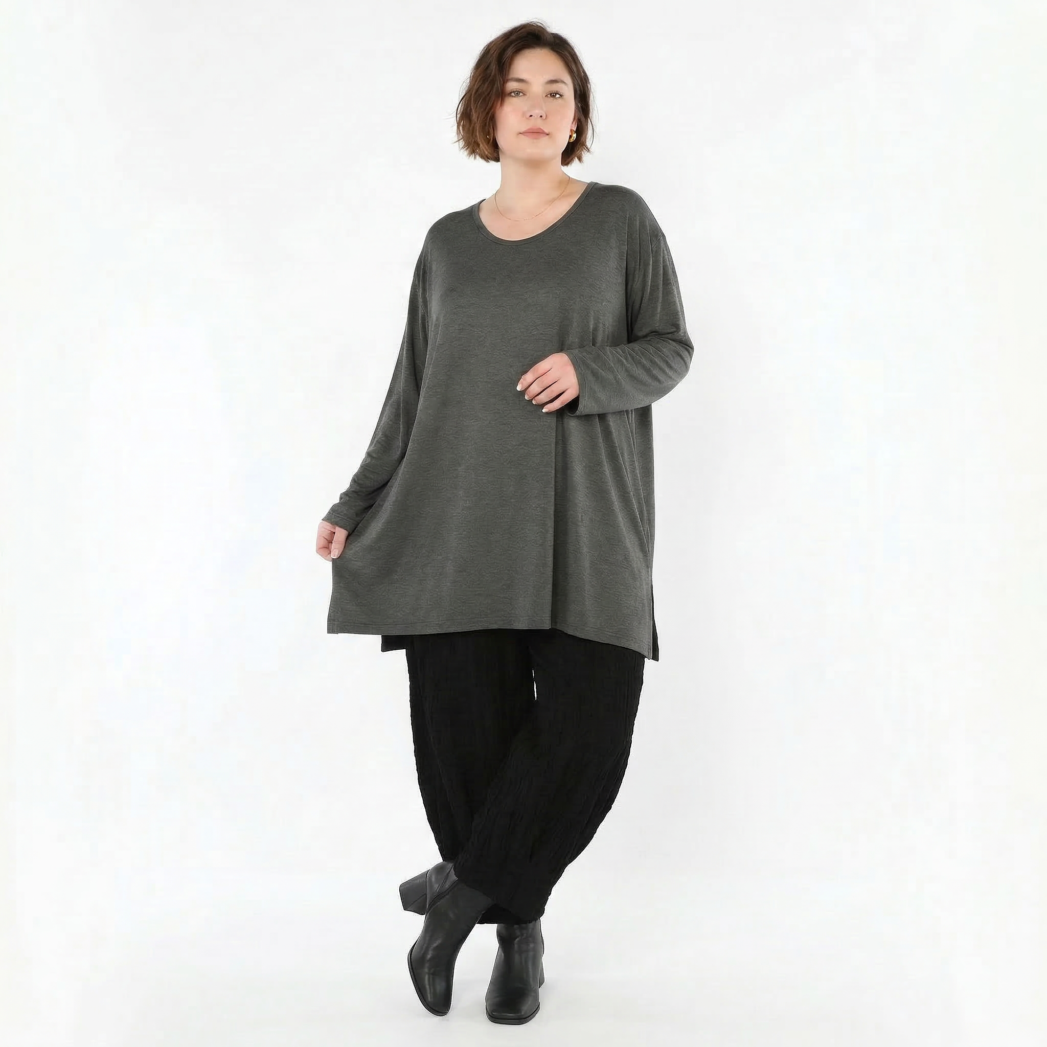 AKH Fashion Bigshirt in gerader Form, aus Viskose, 1531.07054, Anthrazit, Ausgefallen, Schick
