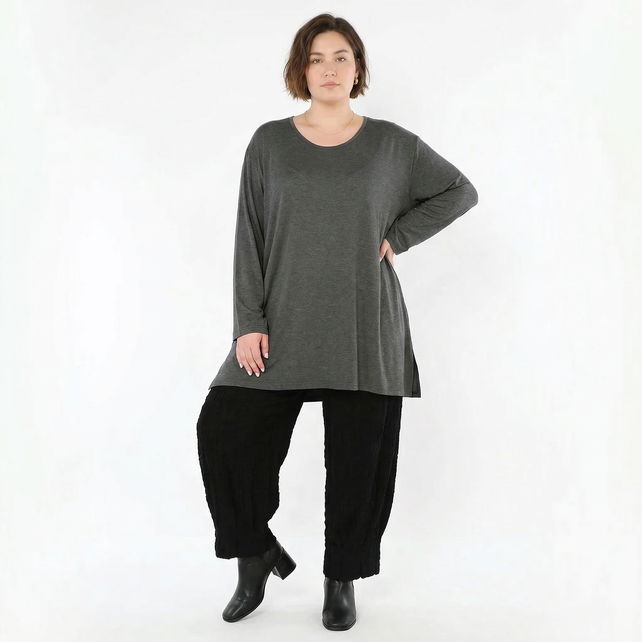 AKH Fashion Bigshirt in gerader Form, aus Viskose, 1531.07054, Anthrazit, Ausgefallen, Schick