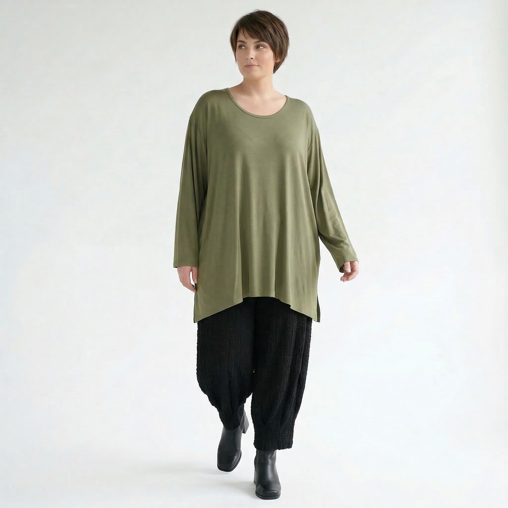 AKH Fashion Bigshirt in gerader Form, aus Viskose, 1531.07054, Olive, Ausgefallen, Zeitlos