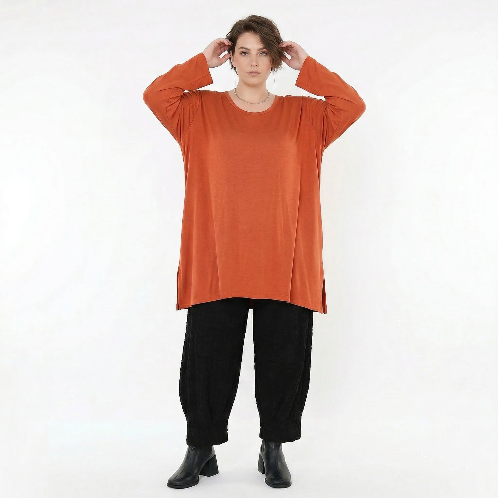 AKH Fashion Bigshirt in gerader Form, aus Viskose, 1531.07054, Rost, Ausgefallen, Zeitlos
