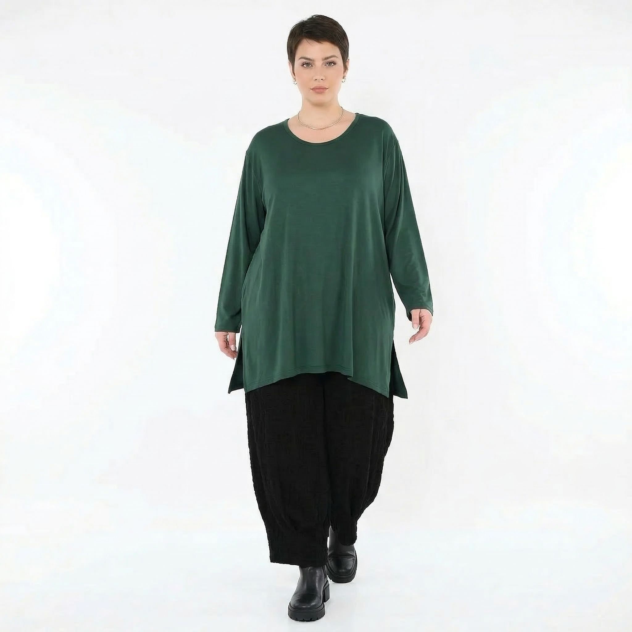 AKH Fashion Bigshirt in gerader Form, aus Viskose, 1531.07054, Tannengrün, Ausgefallen, Zeitlos