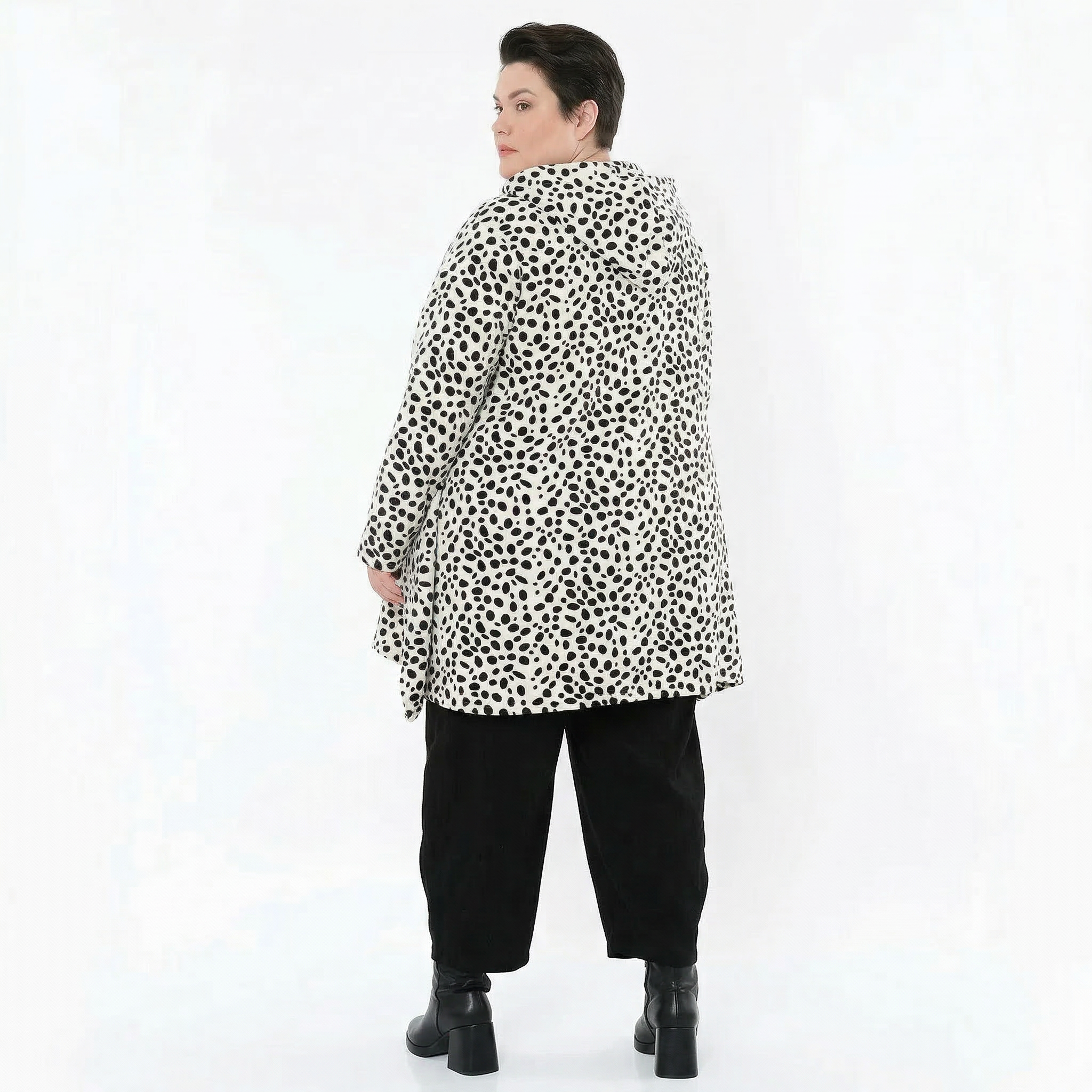 A-Form Jacke von AKH Fashion aus Polyester, 1527.02030, Weiß/Schwarz, Punkte, Ausgefallen