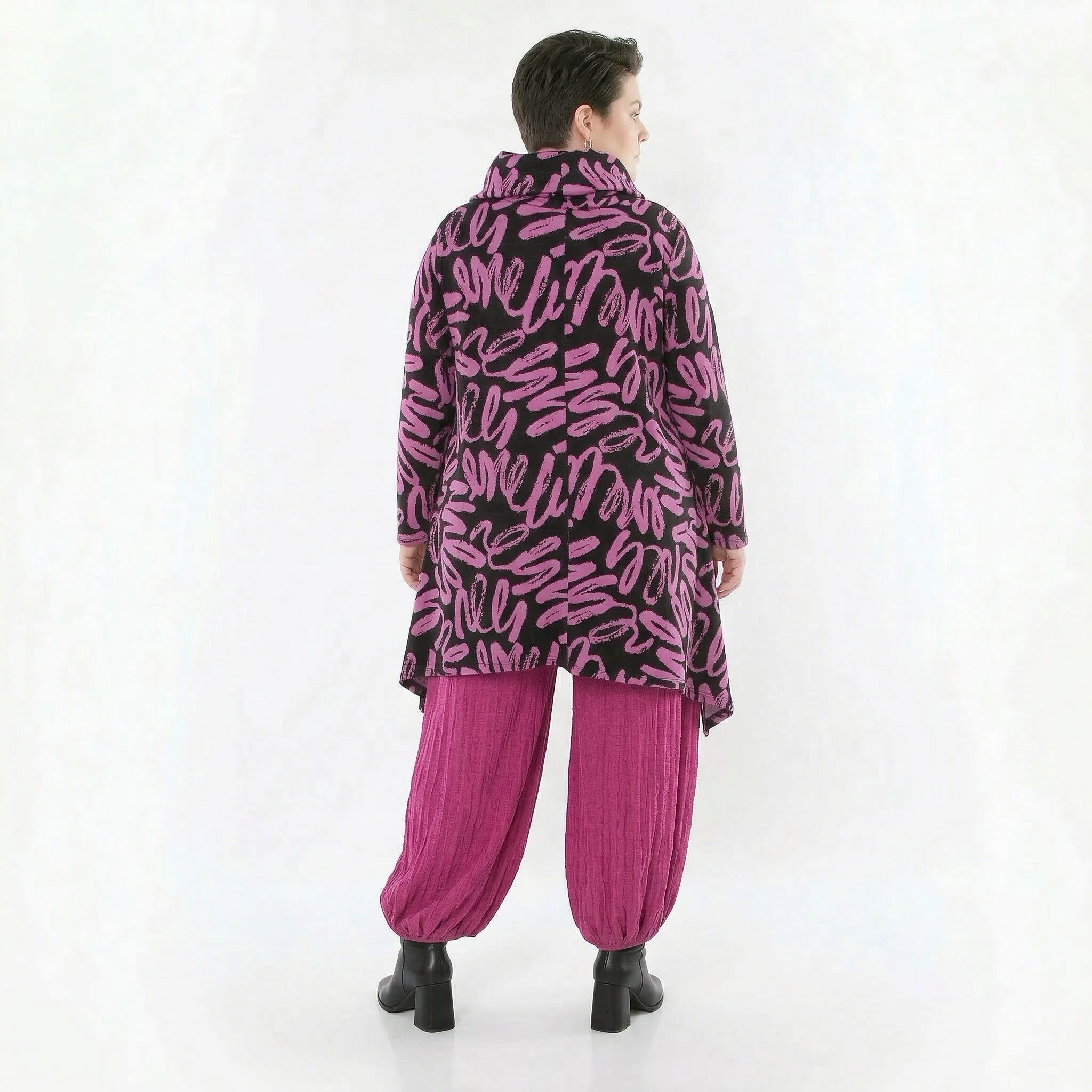 A-Form Shirt von AKH Fashion aus Materialmix, 1529.03371, Schwarz/Fuchsia, Kringel, Schick