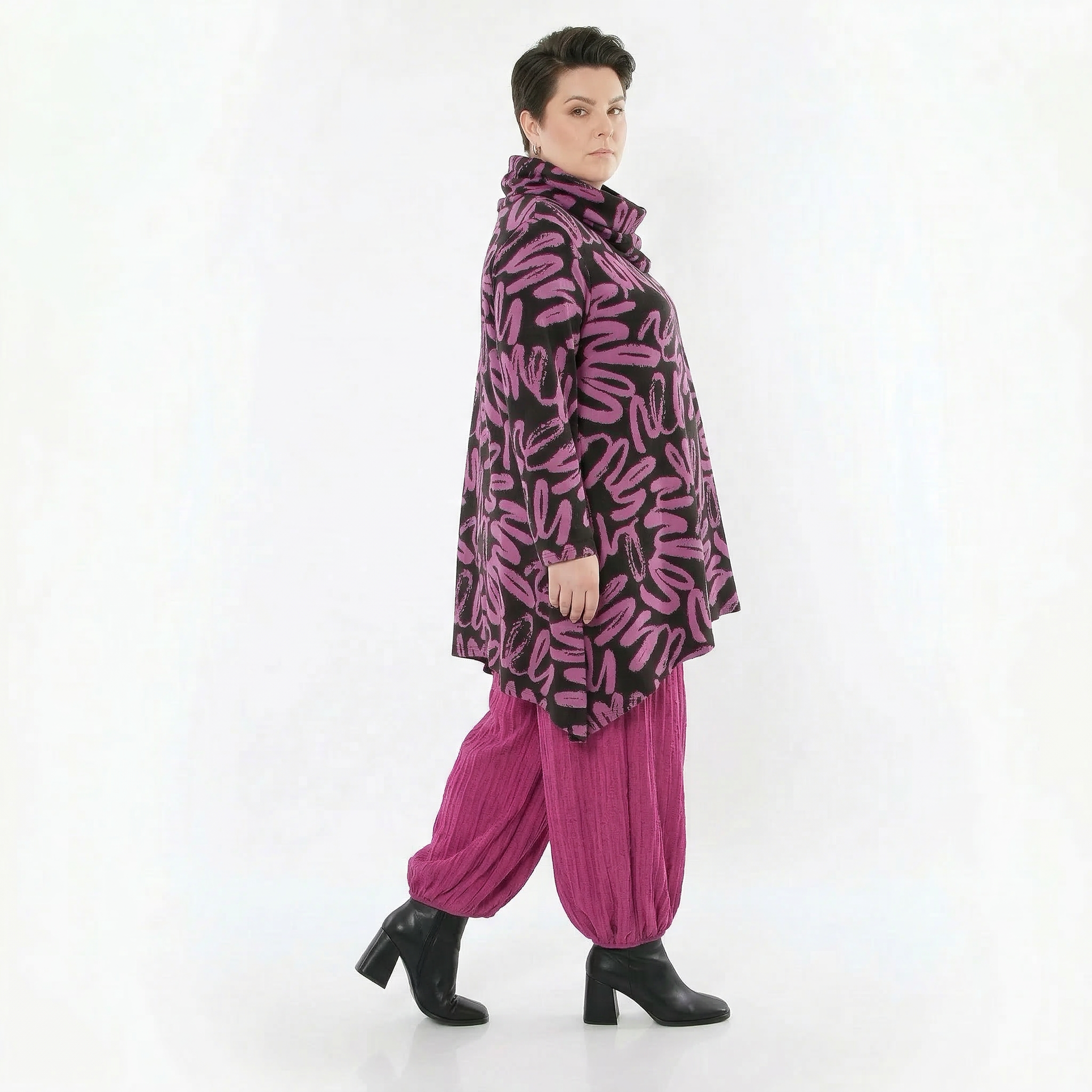 A-Form Shirt von AKH Fashion aus Materialmix, 1529.03371, Schwarz/Fuchsia, Kringel, Schick