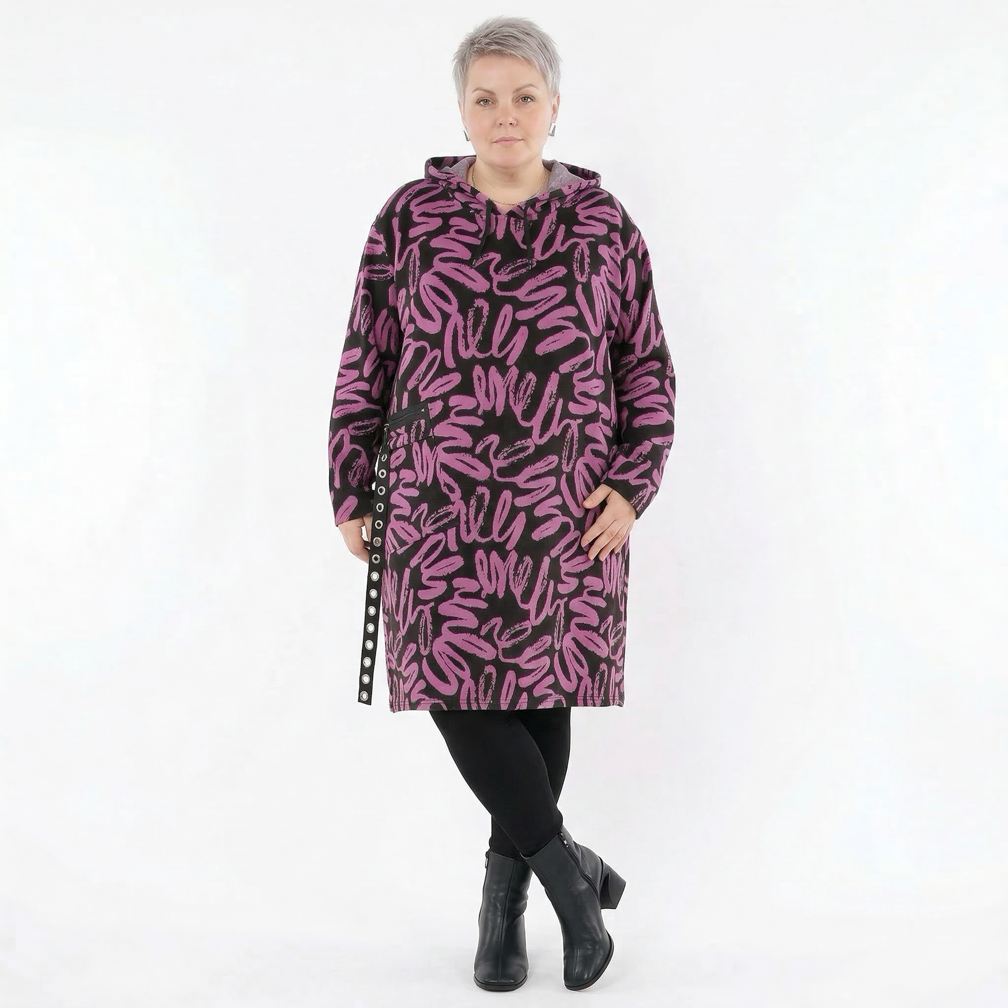A-Form Kleid von AKH Fashion aus Materialmix, 1529.06989, Schwarz/Fuchsia, Kringel, Schick