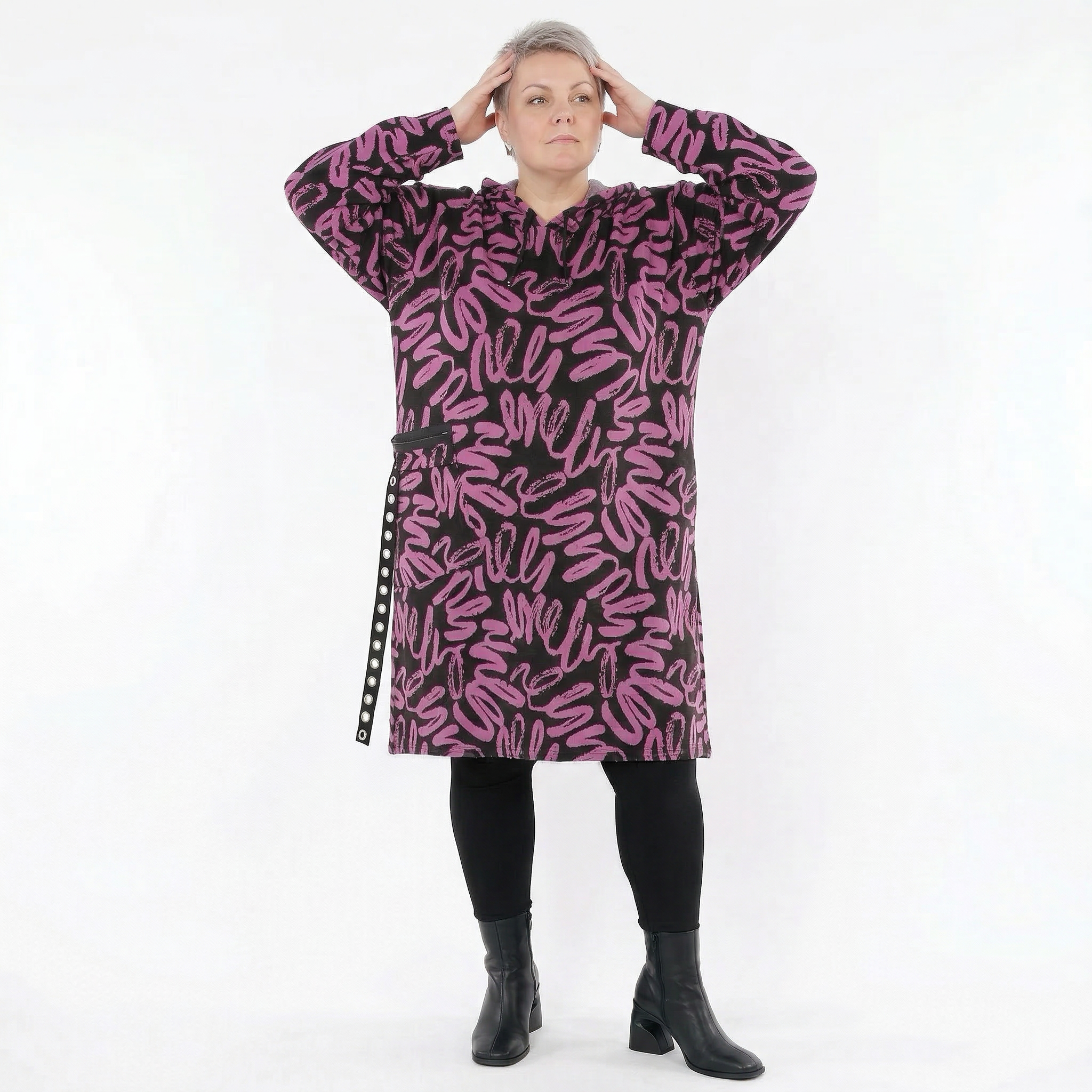 A-Form Kleid von AKH Fashion aus Materialmix, 1529.06989, Schwarz/Fuchsia, Kringel, Schick