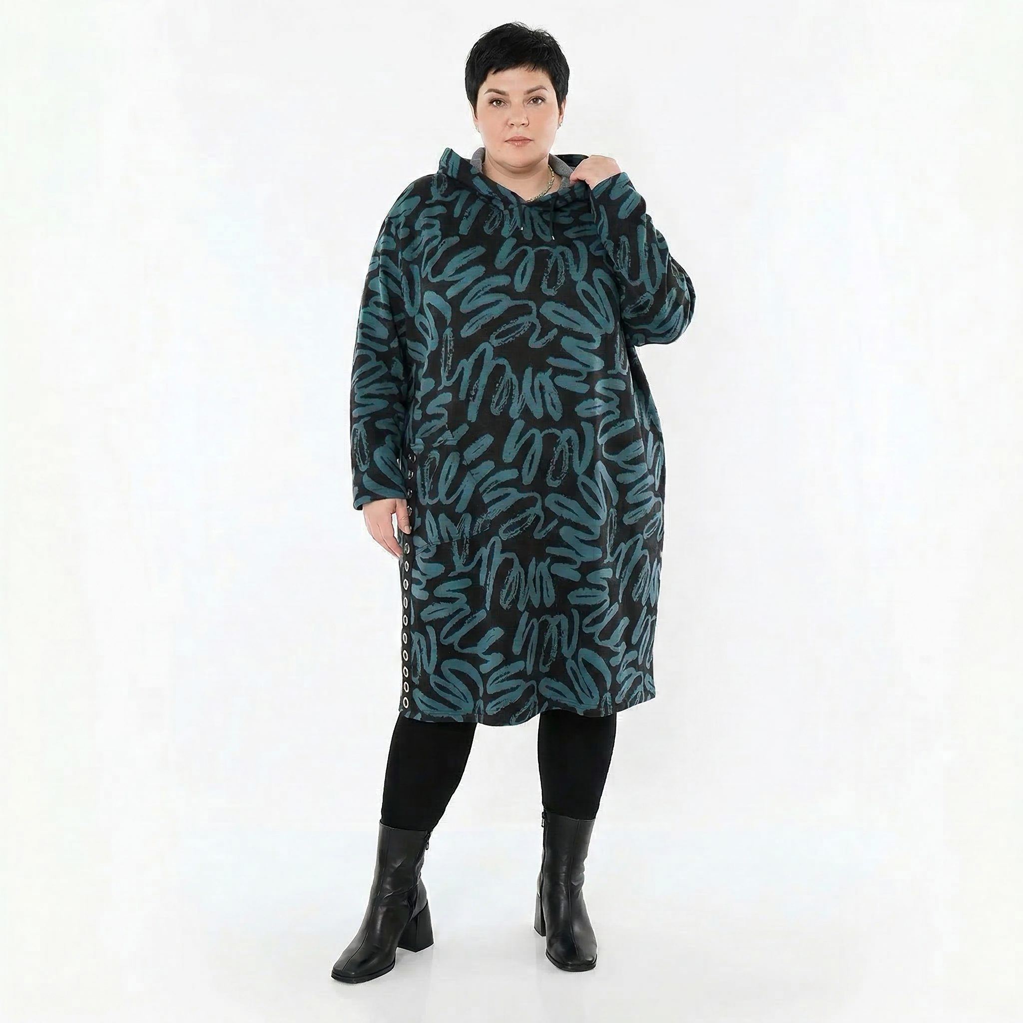 A-Form Kleid von AKH Fashion aus Materialmix, 1529.06989, Schwarz/Petrol, Kringel, Schick