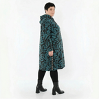 A-Linienkleid in Schwarzpetrol aus Frenchterry mit Kapuze Kringelmuster und Ziptaschen