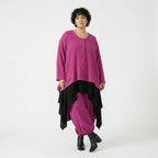 Fuchsia Feinstrickjacke in A-Form mit Wellenmuster und Streifenstruktur mit Taschen