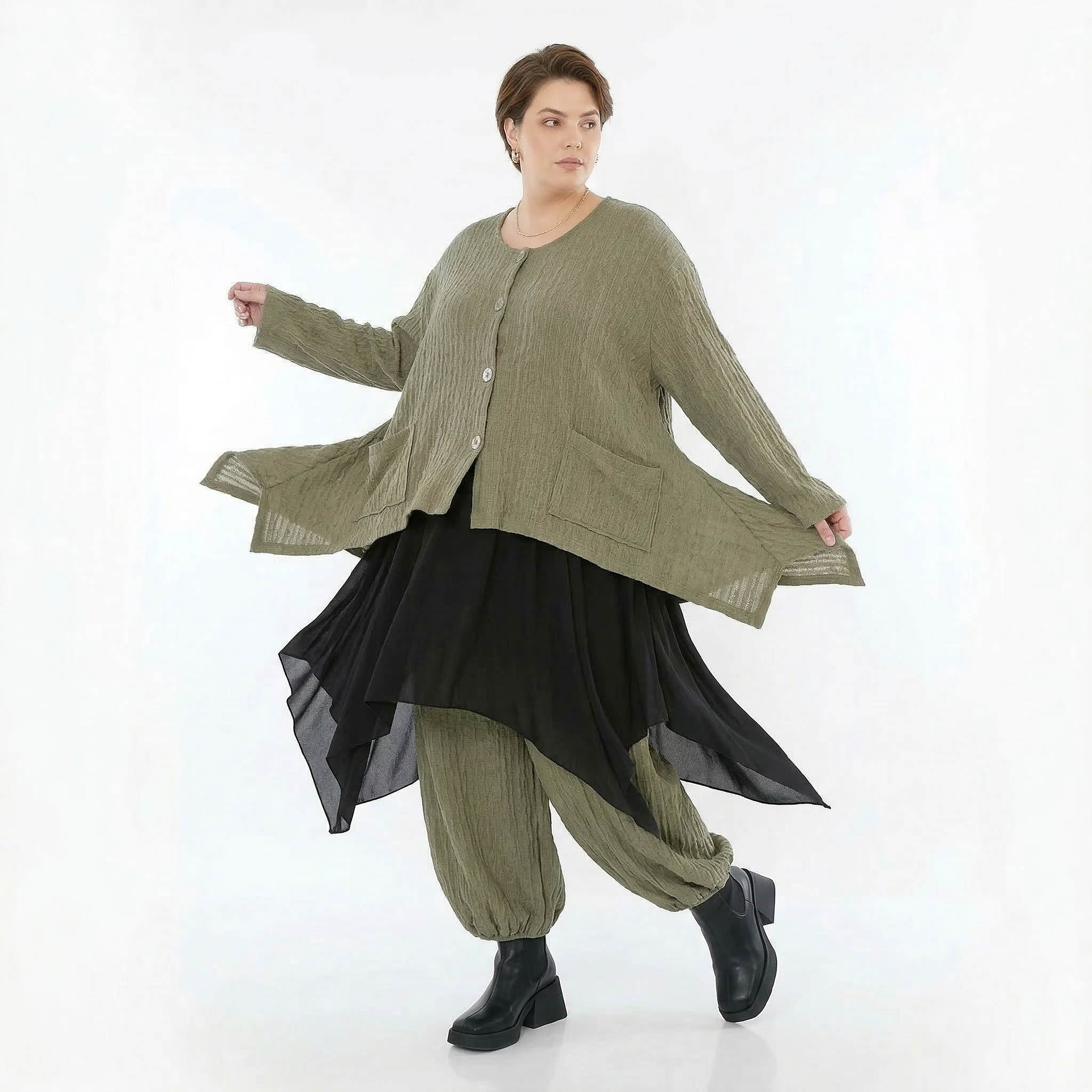 A-Form Jacke von AKH Fashion aus Materialmix, 1532.00118, Olive, Wellen, Ausgefallen