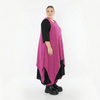 Fuchsia Zipfelkleid aus Feinstrick ärmellos mit Rundhals Ajourmuster und Wellenmuster