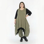 Olives Feinstrick Zipfelkleid mit Rundhalsausschnitt ärmellos in Streifen Wellenoptik
