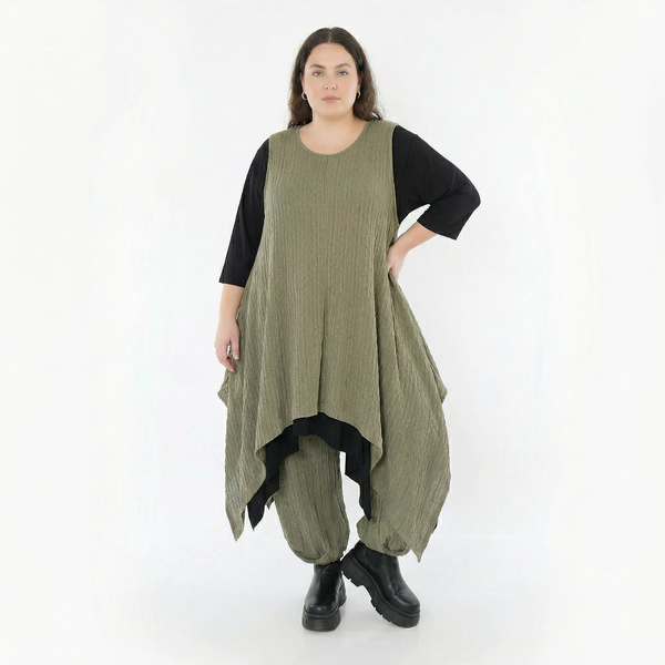 Zipfel Kleid von AKH Fashion aus Materialmix, 1532.03067, Olive, Wellen, Ausgefallen